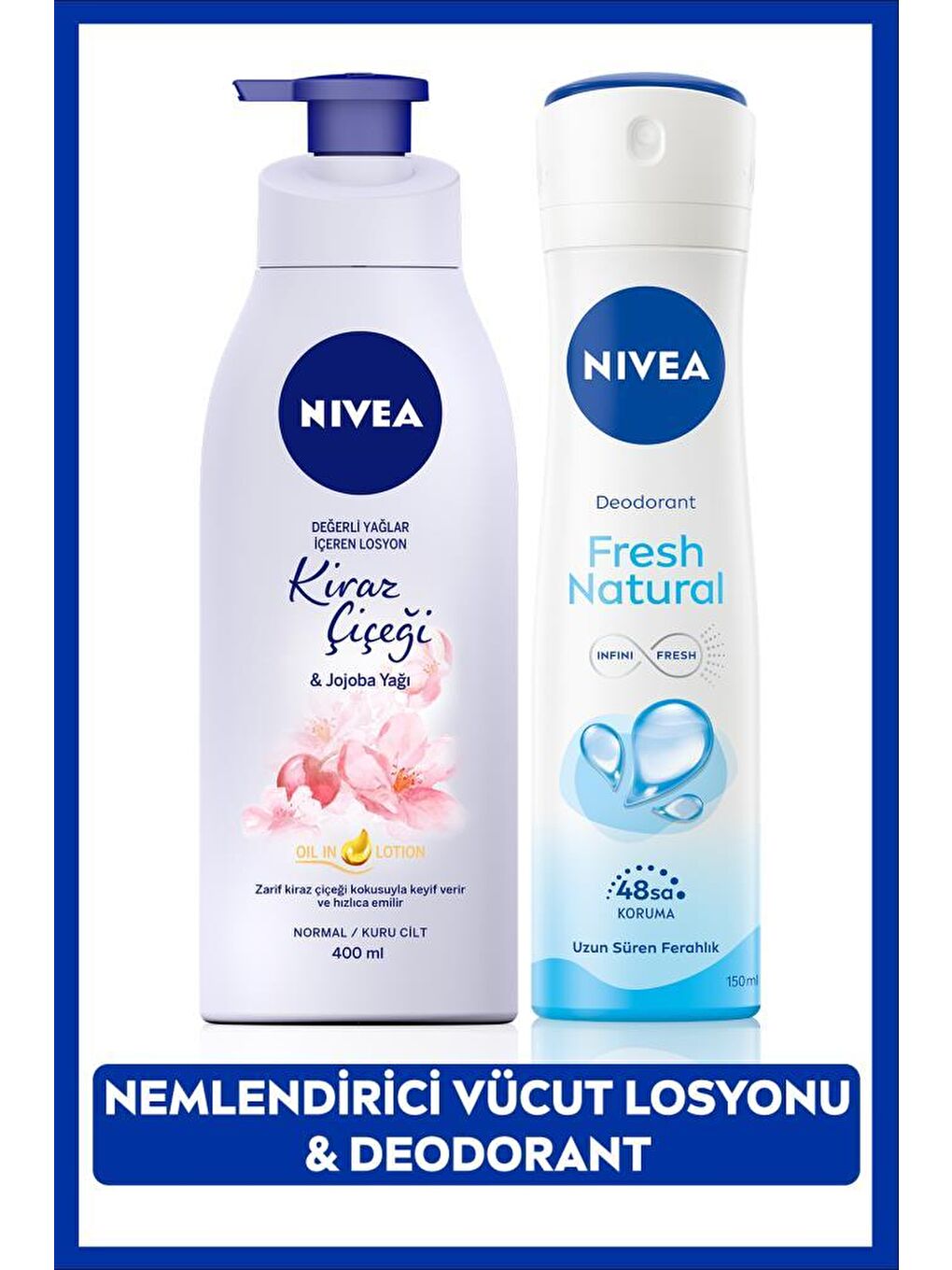 NIVEA Kadın Sprey Deodorant Fresh Natural 150ml, Kiraz Çiçeği Nemlendirici Vücut Losyonu 400ml