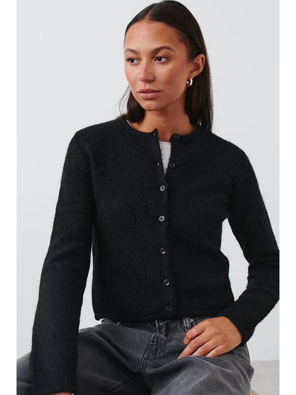 Siyah Düğmeli Triko Hırka Mg2151-1