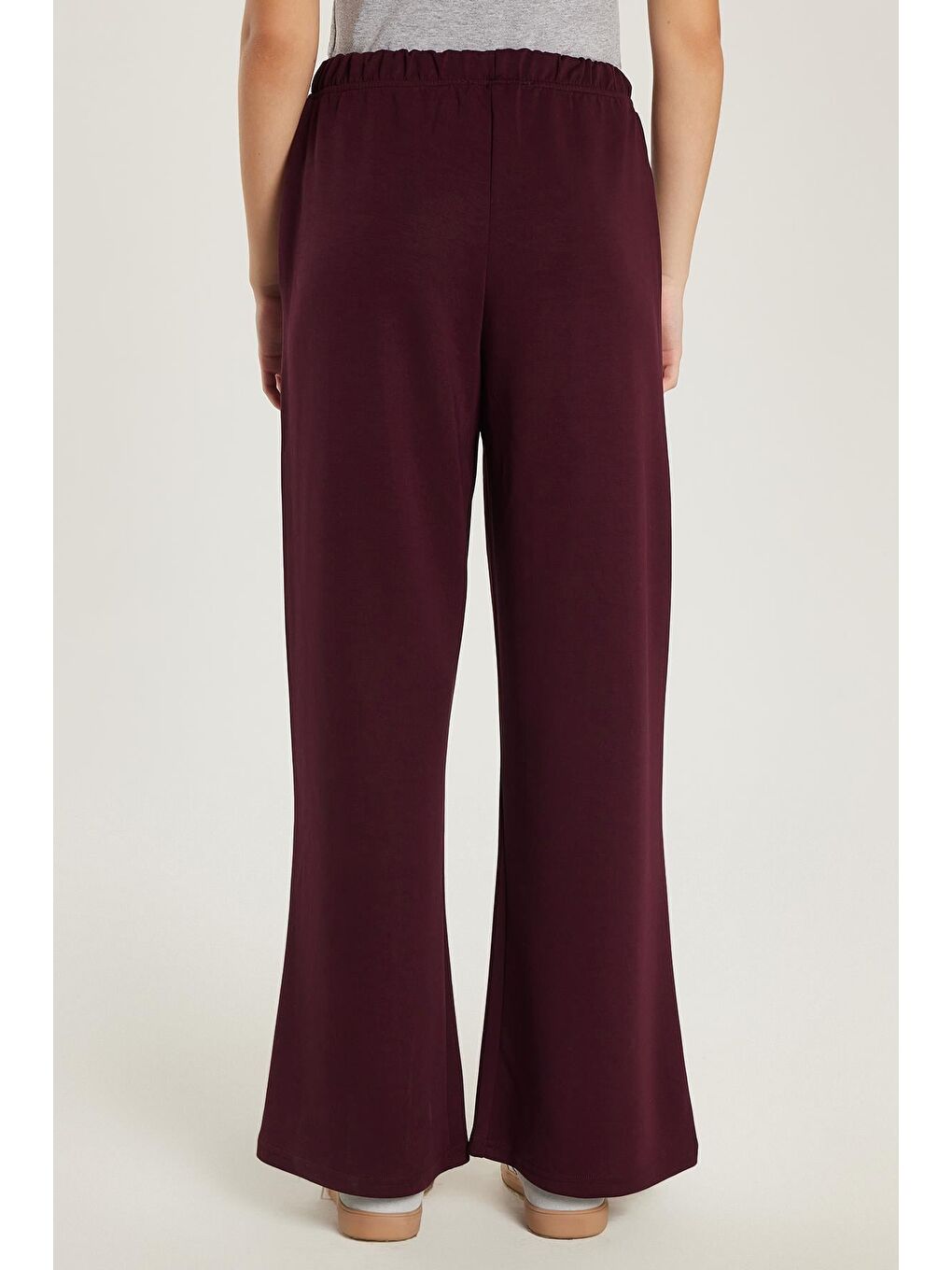 Kadın Modal Kumaş Relax Fit Beli Lastikli Bağlamalı Bordo Pantolon-4