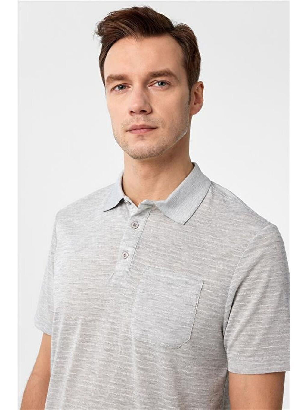 Gri Regular Armürlü Polo Yaka Tişört-1