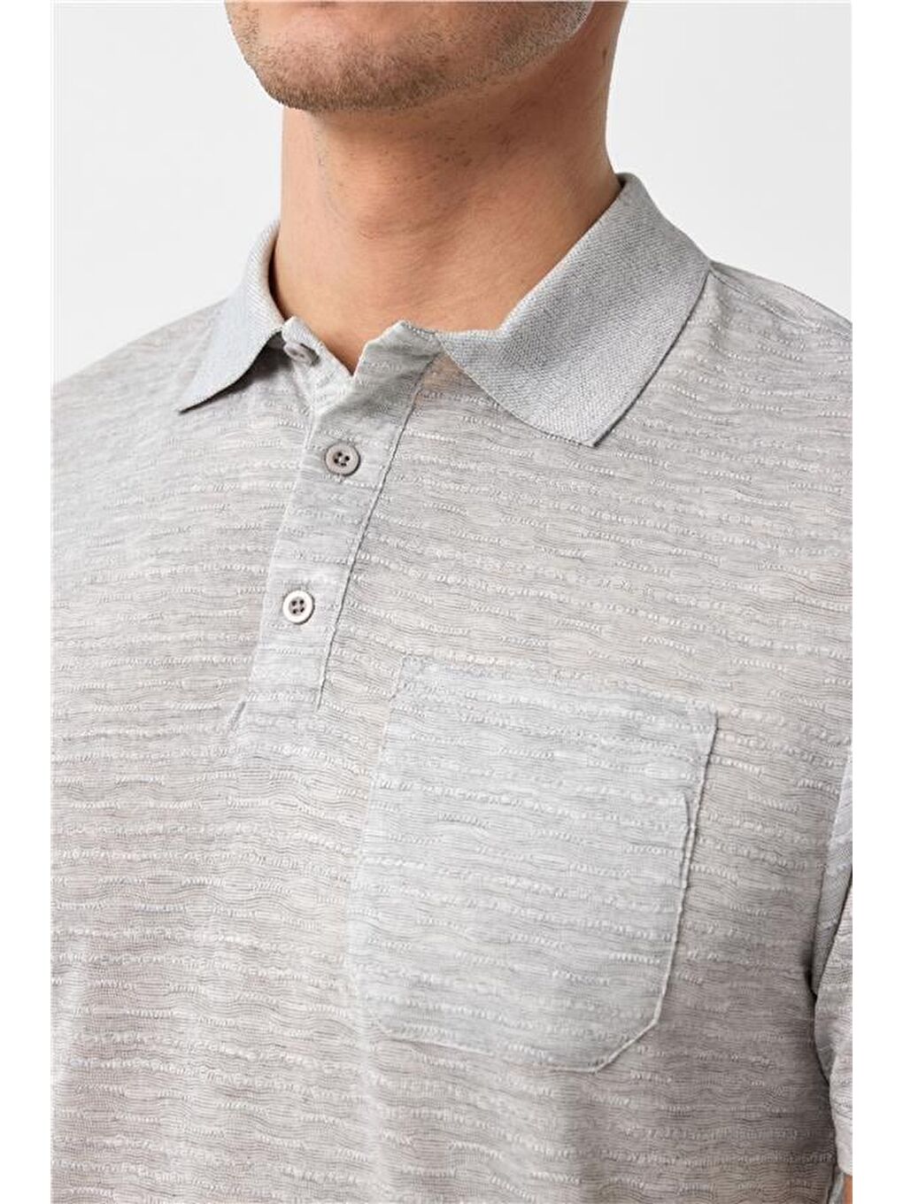 Gri Regular Armürlü Polo Yaka Tişört-2