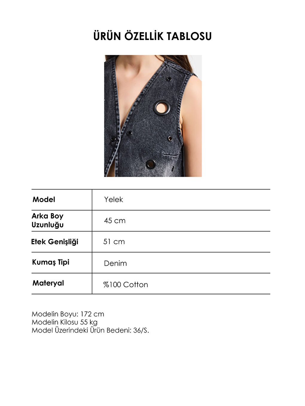 Gri Kadın Koyu Füme 2s6-1 Crop Fit Kuş Gözlü Tasarım Denim Yelek-4