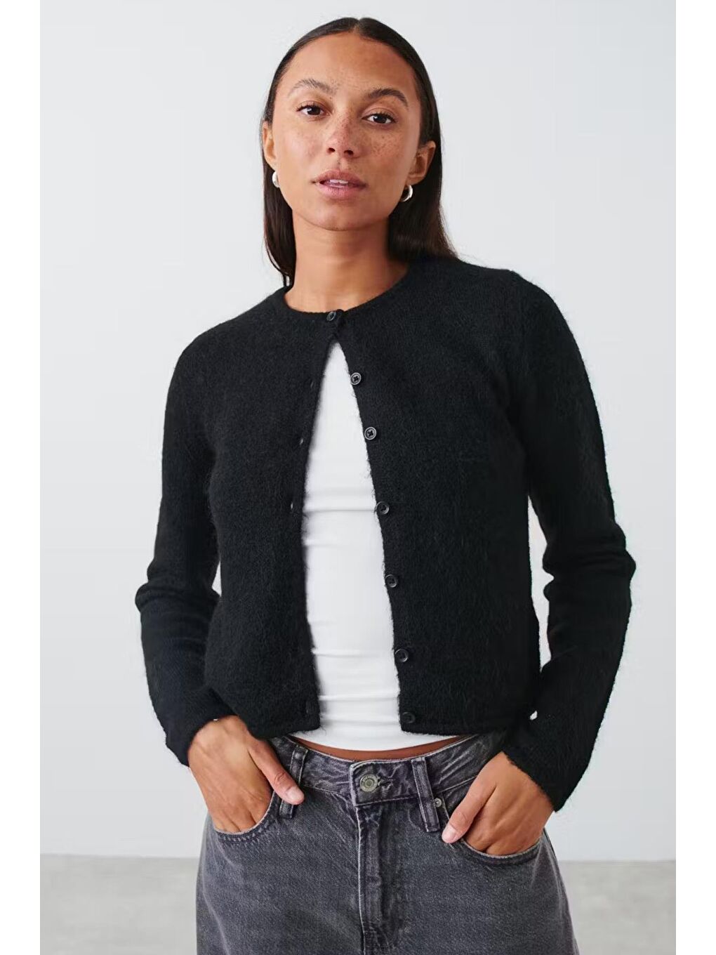 Siyah Düğmeli Triko Hırka Mg2151-3