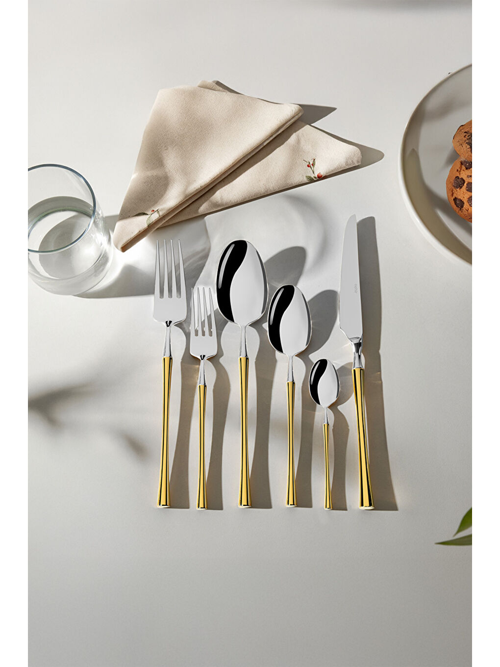 Sarı Marbella Altın Saten 12 Kişilik 72 Parça Kutulu Çatal Kaşık Bıçak Takımı-4