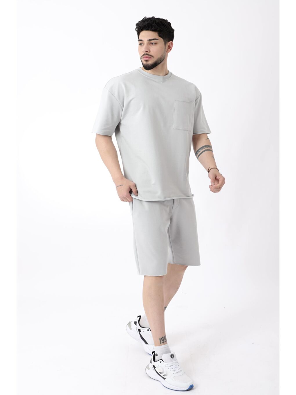 Gri Rahat İki İp Penye Şort Erkek Takım Bld 5000-5066_72005-3