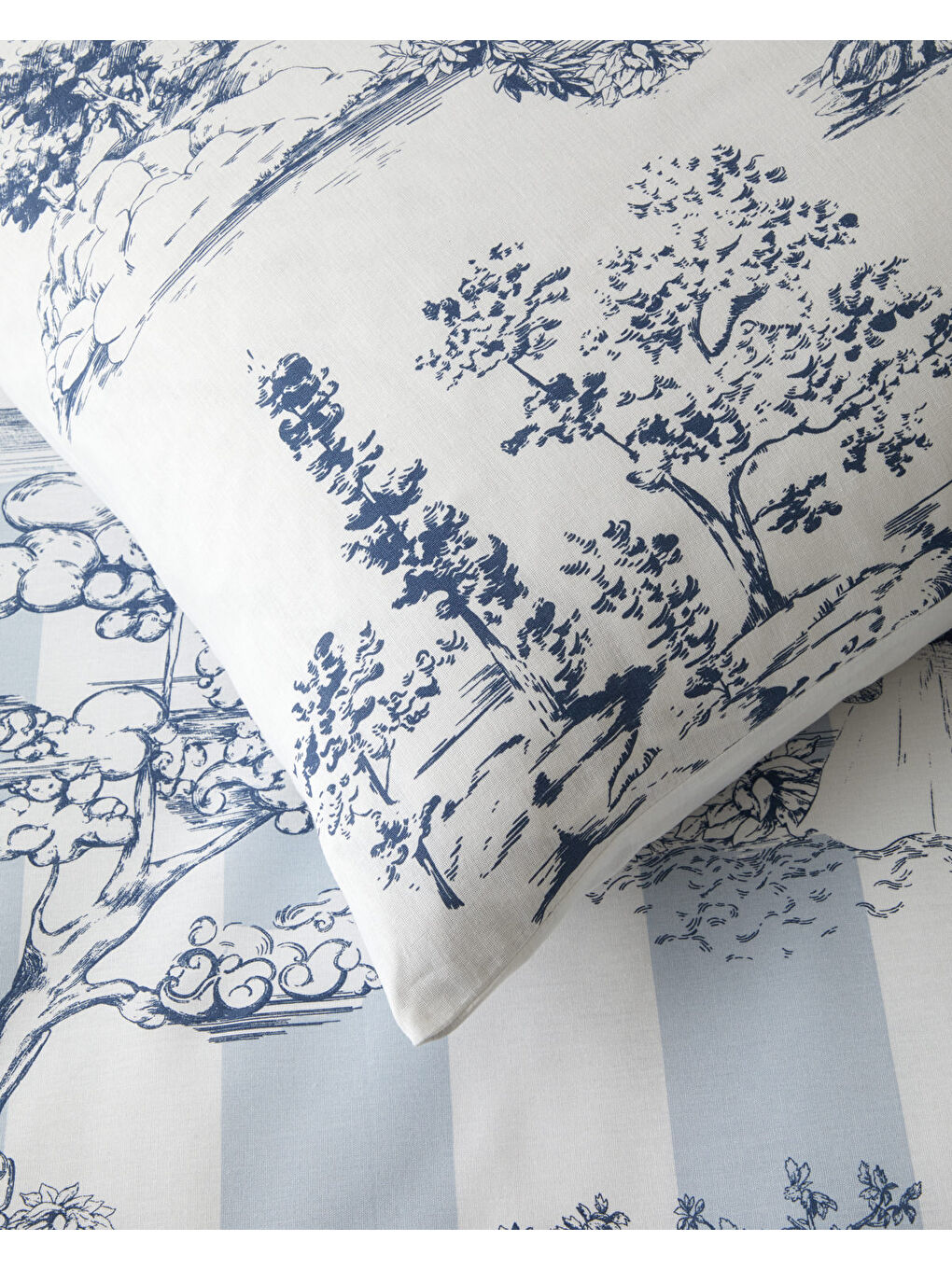 Striped Jouy Pamuk Çift Kişilik Nevresim Takımı 200x220 cm Mavi-3