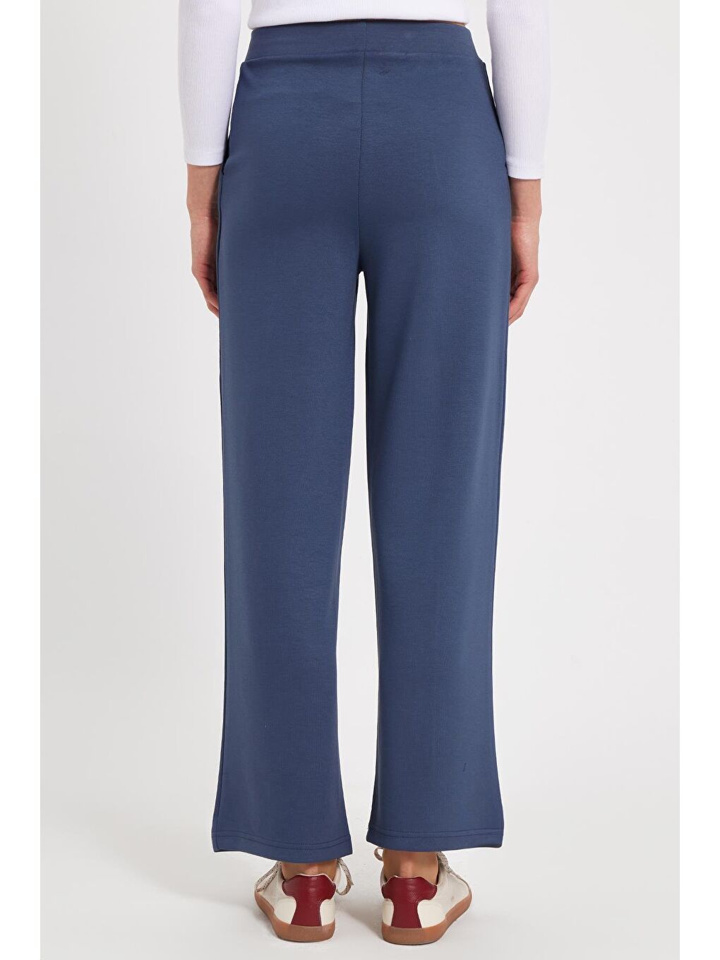 Kadın Relax Fit Rahat Kesim Modal Kumaş Yüksel Bel Geniş Paça İndigo Pantolon-5