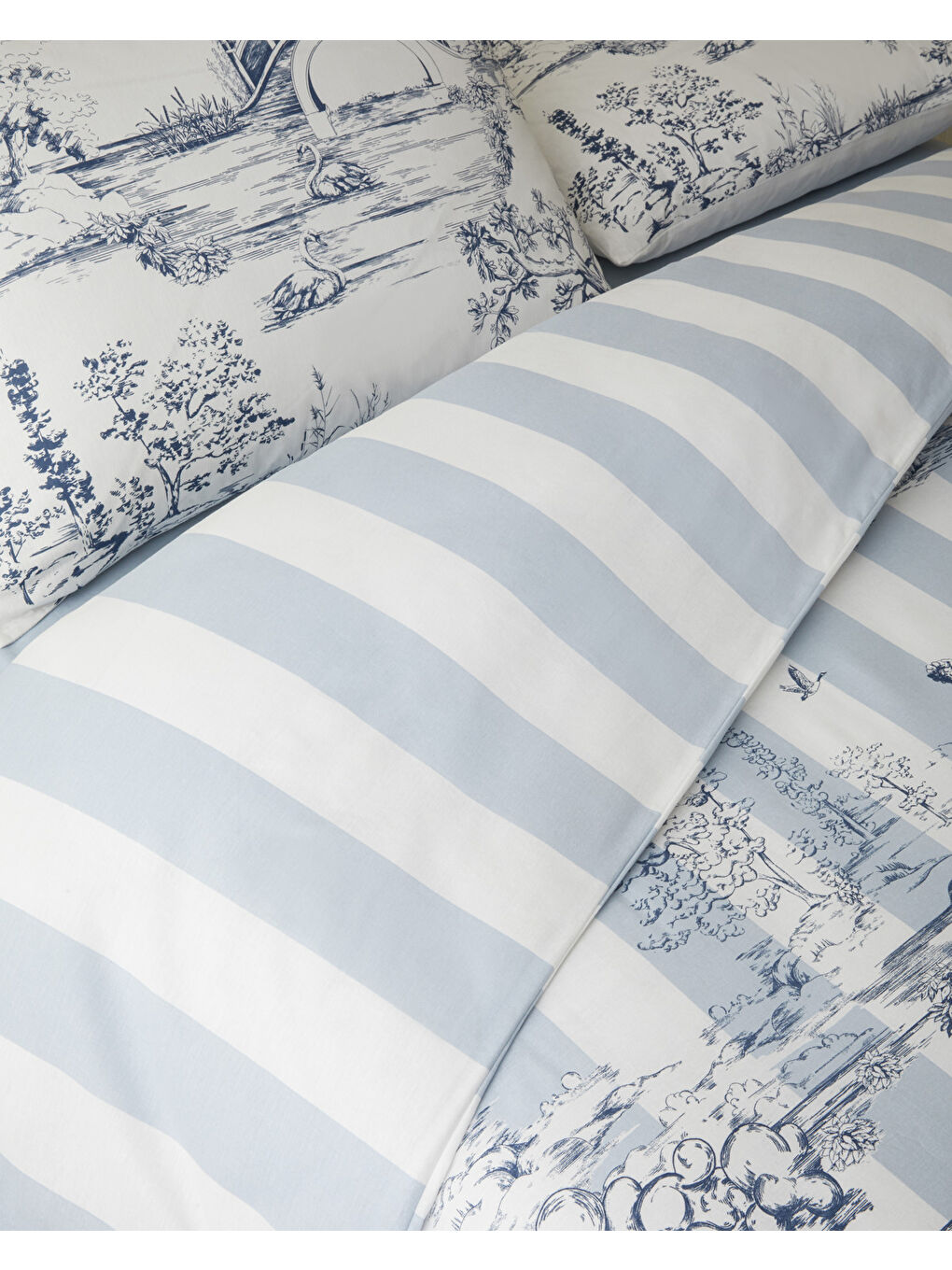 Striped Jouy Pamuk Çift Kişilik Nevresim Takımı 200x220 cm Mavi-4