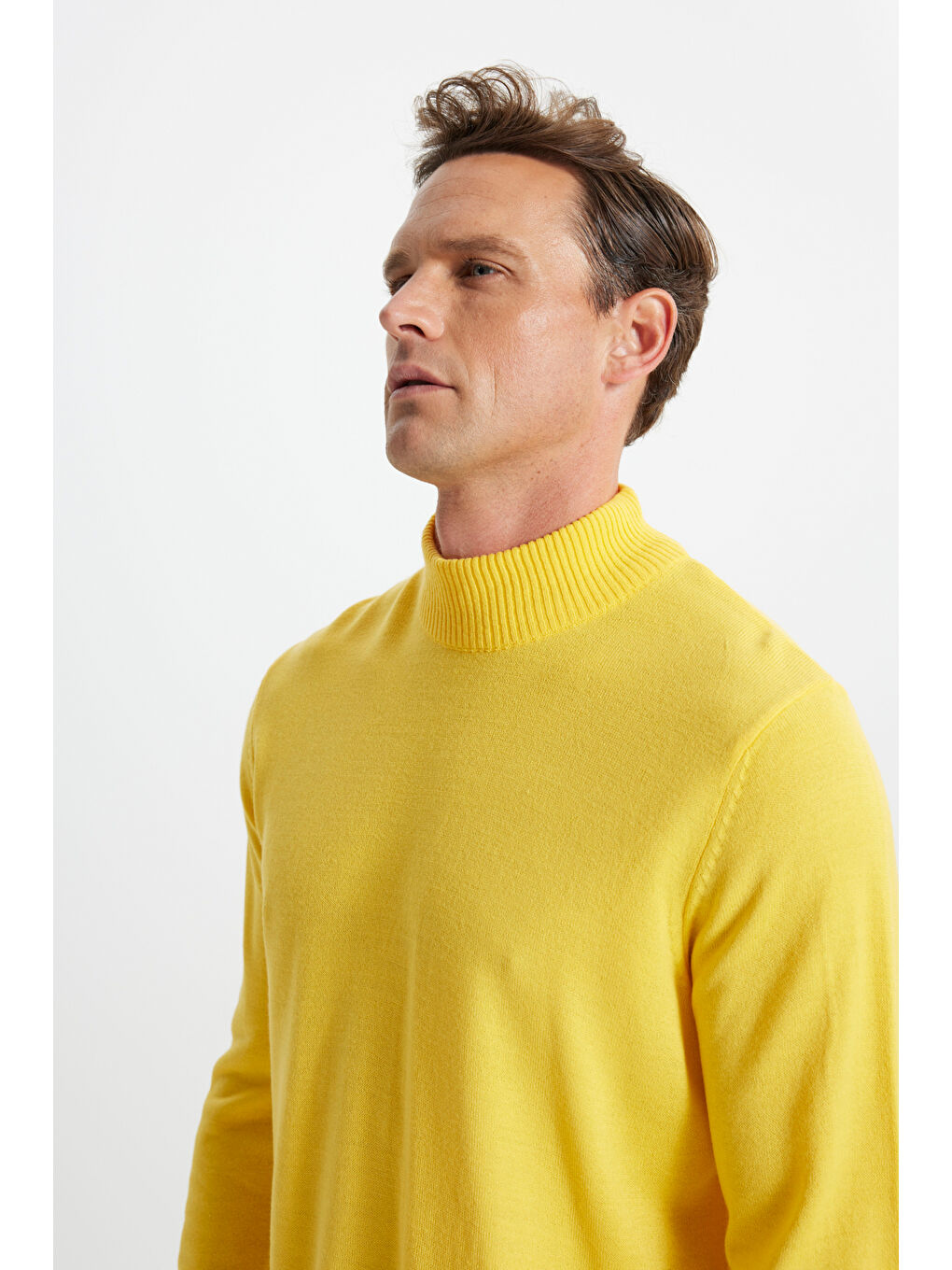 Erkek Sarı Tüylenme Yapmayan Anti-Pilling Standart Fit Yarım Balıkçı Yaka Triko Kazak-3