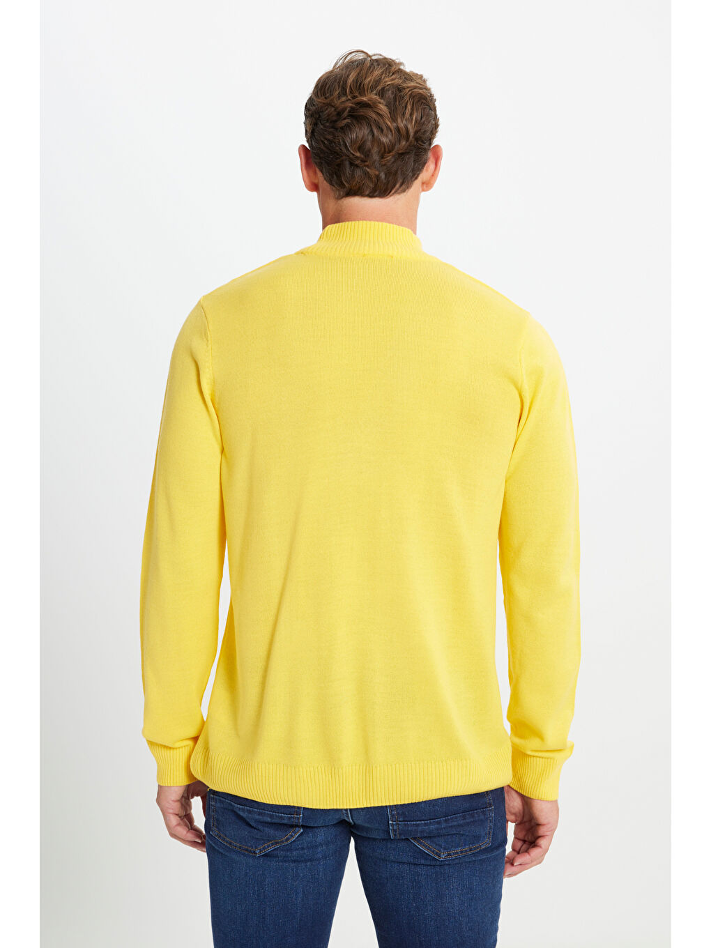 Erkek Sarı Tüylenme Yapmayan Anti-Pilling Standart Fit Yarım Balıkçı Yaka Triko Kazak-4