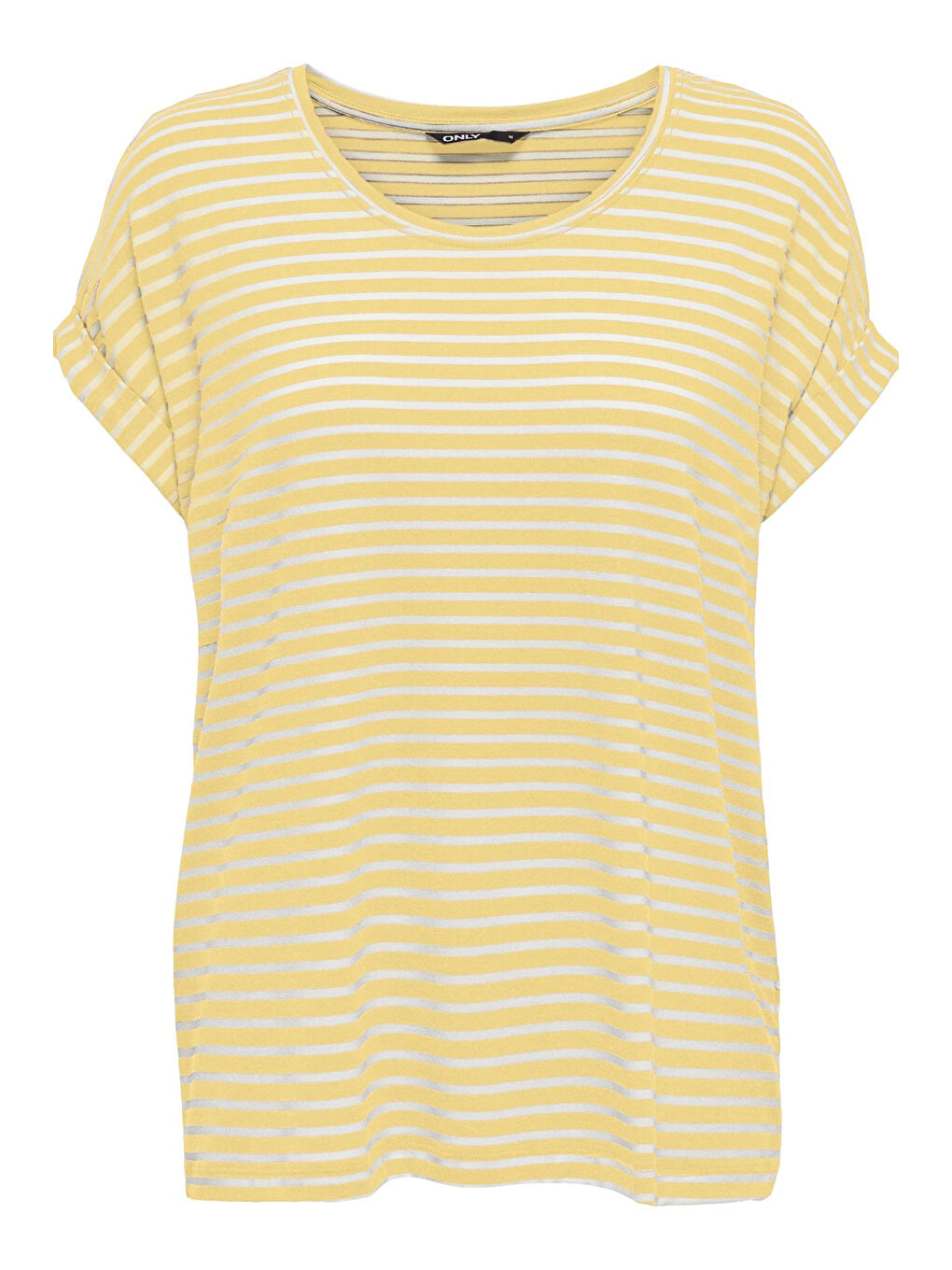 Sarı Onlmoster Streç Çizgili Regular Fit Bisiklet Yaka Kadın T Shirt 15206243-2