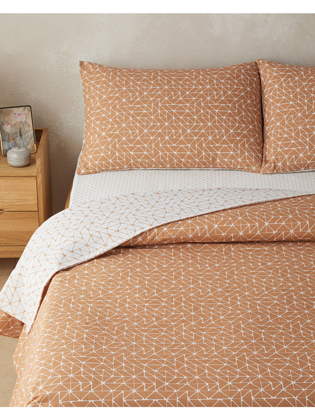 Trio Shape Kolay Ütülenir Çift Kişilik Nevresim Takımı 200x220 cm Turuncu-1