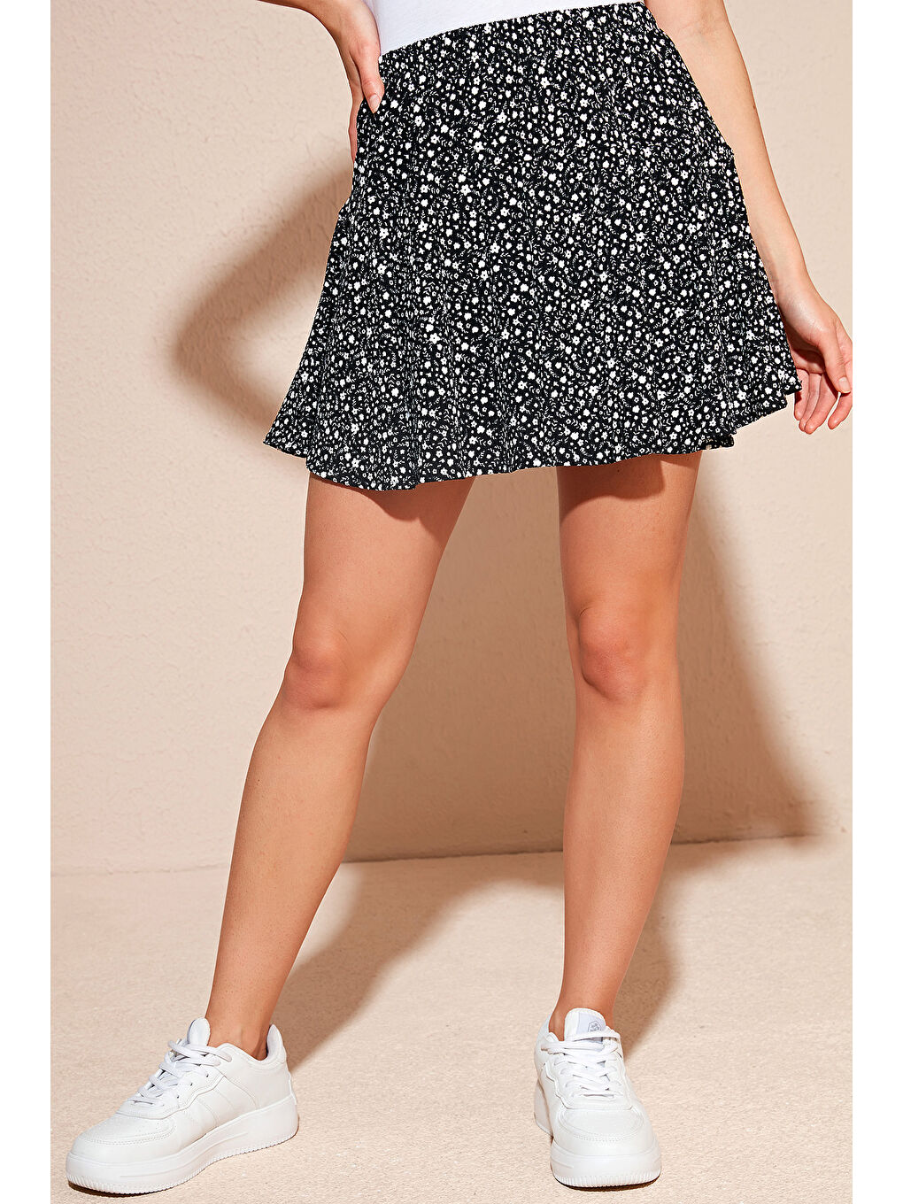 Turuncu Desenli Beli Lastikli Slim Fit Mini 2'li Paket Kadın Şort Etek 5864024S2-2