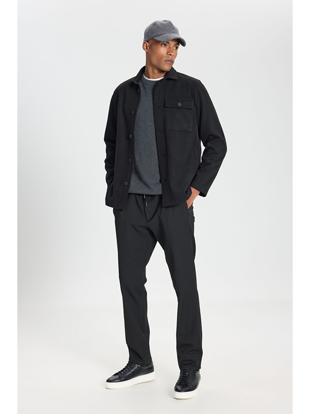 Erkek Siyah Sıcak Tutan Relax Fit Rahat Kesim Klasik Yaka Cepli Polar Gömlek-1