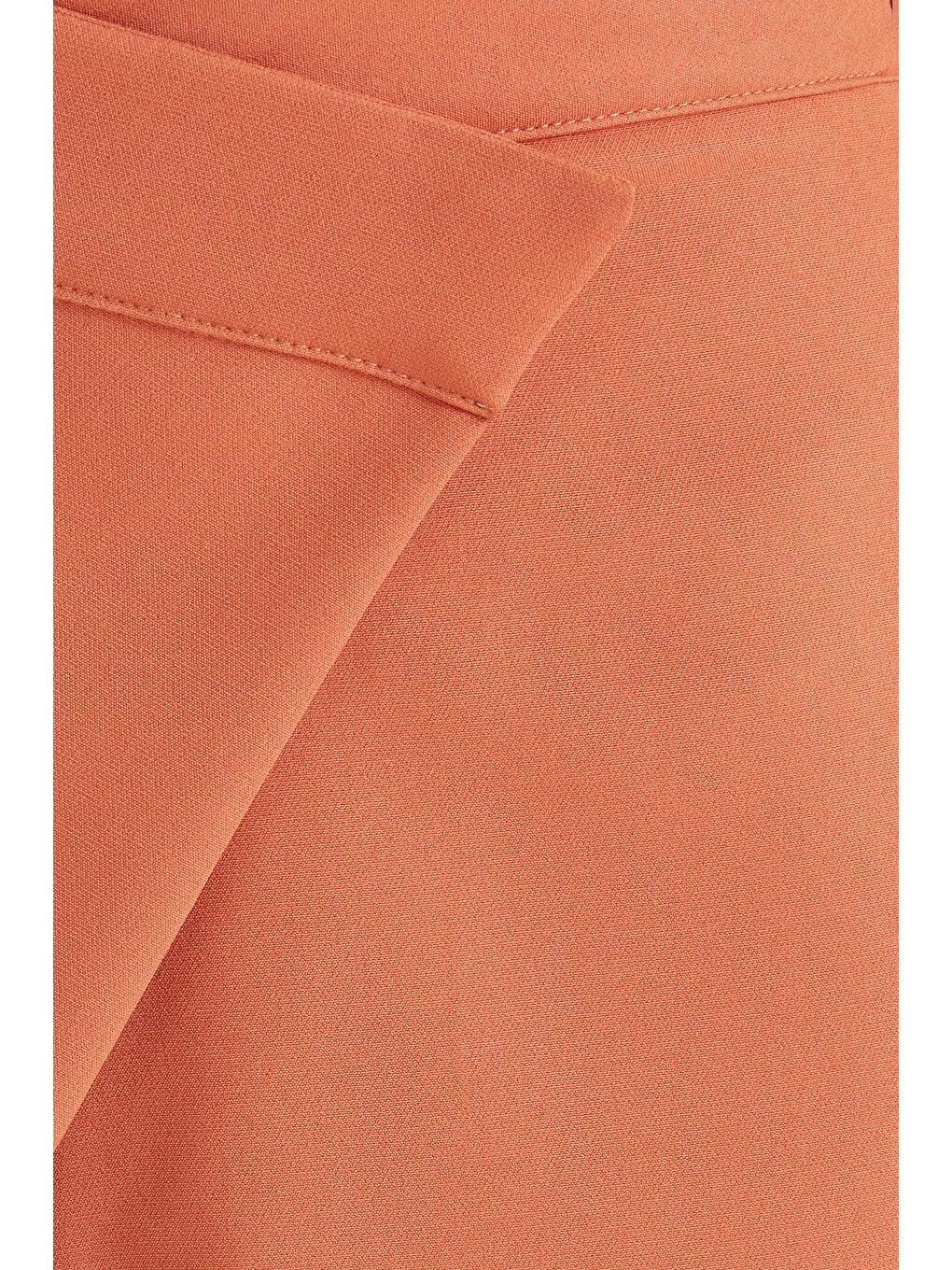 Kahverengi Kadın Standart Fit Geniş Paça Kiremit Double Pantolon-5