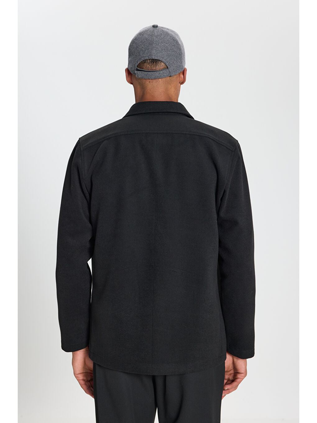 Erkek Siyah Sıcak Tutan Relax Fit Rahat Kesim Klasik Yaka Cepli Polar Gömlek-5