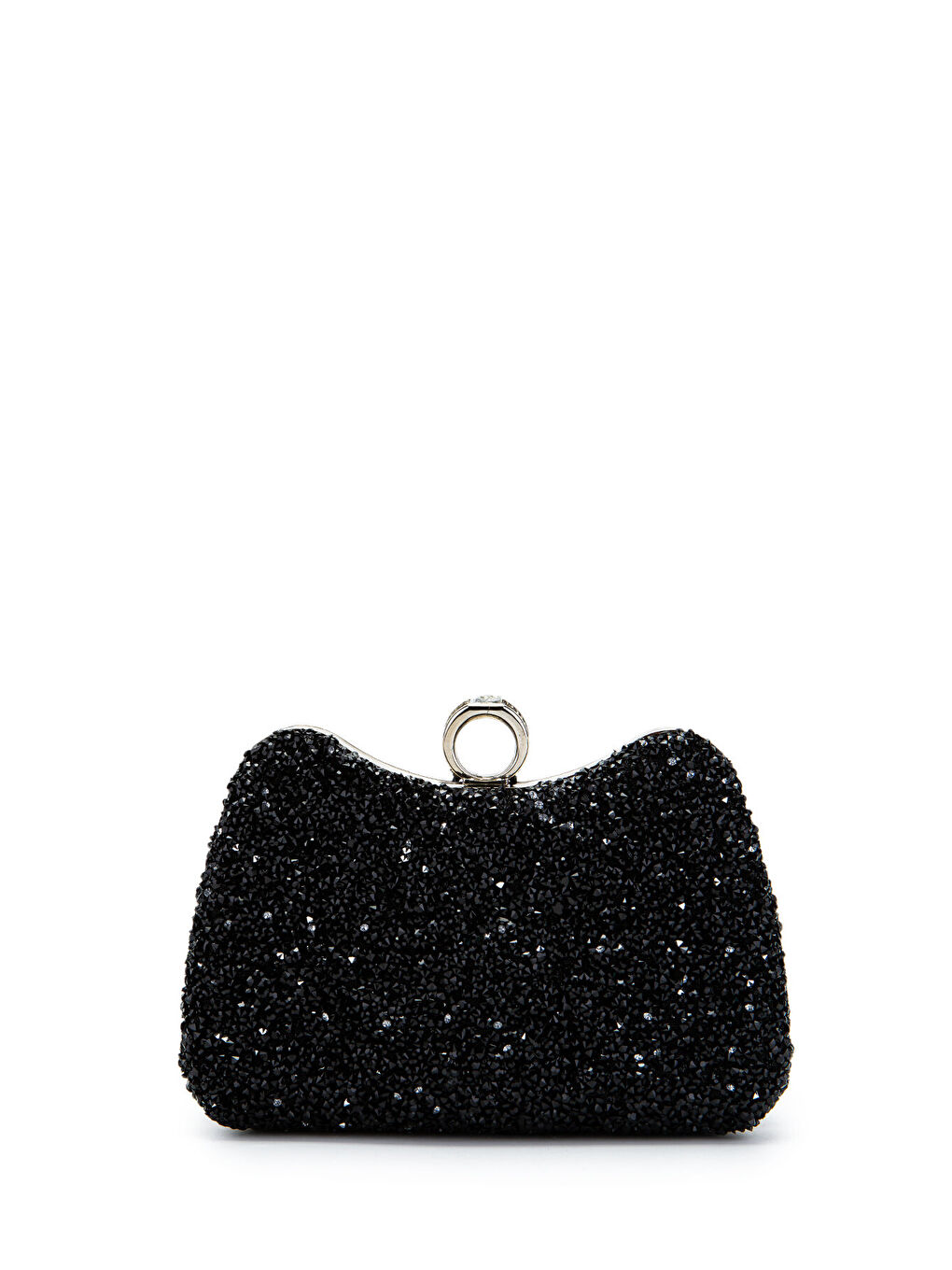 Yüzük Detaylı Taşlı Amanda Abiye El Çantası Siyah-1