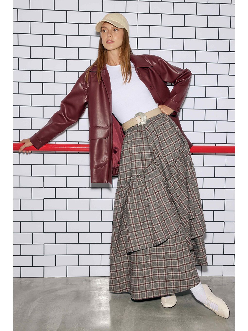 Spor Kesim Deri Ceket Bordo-1