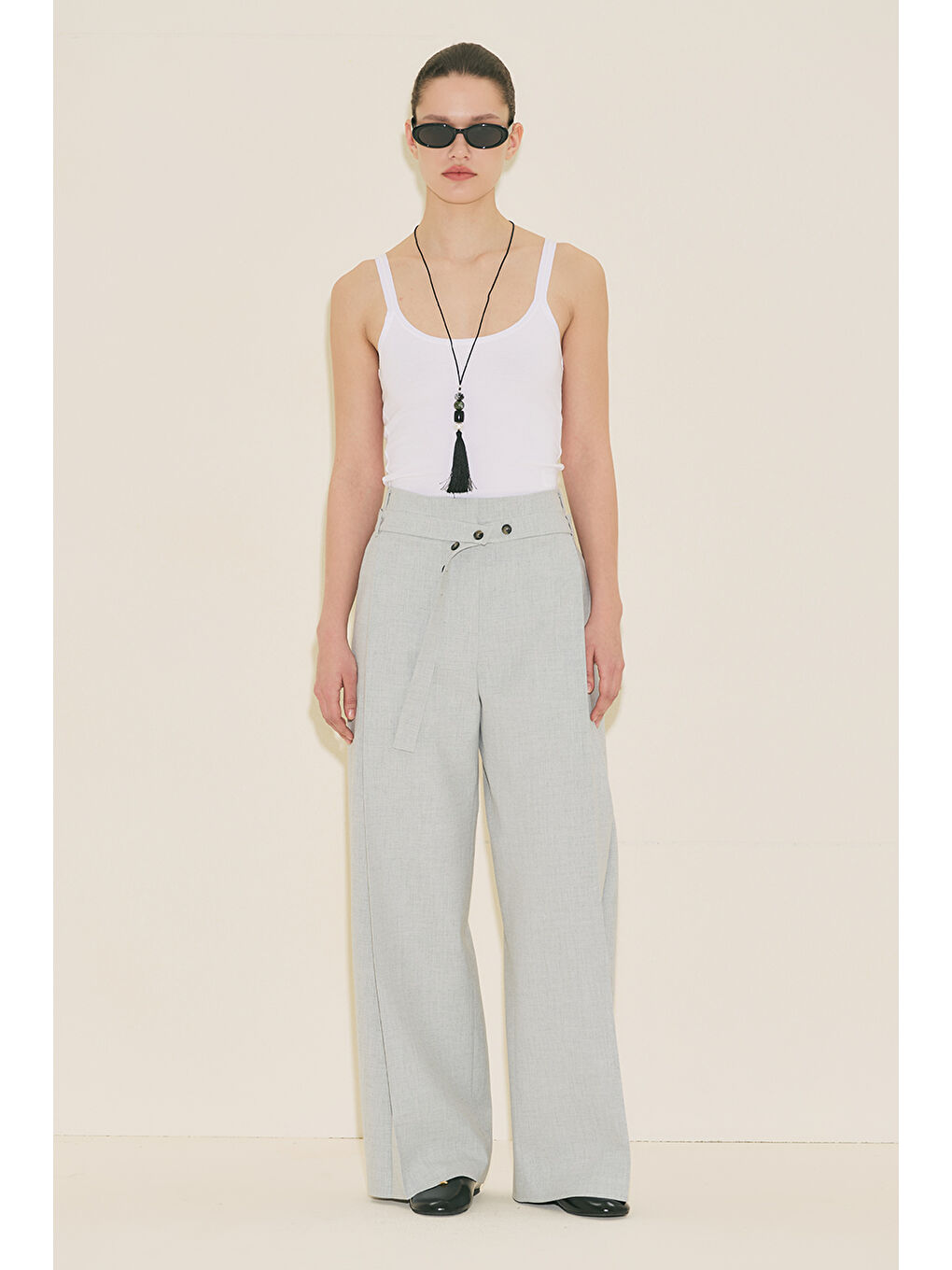 Geniş Pile Detaylı Kemerli Pantolon Mavi-2