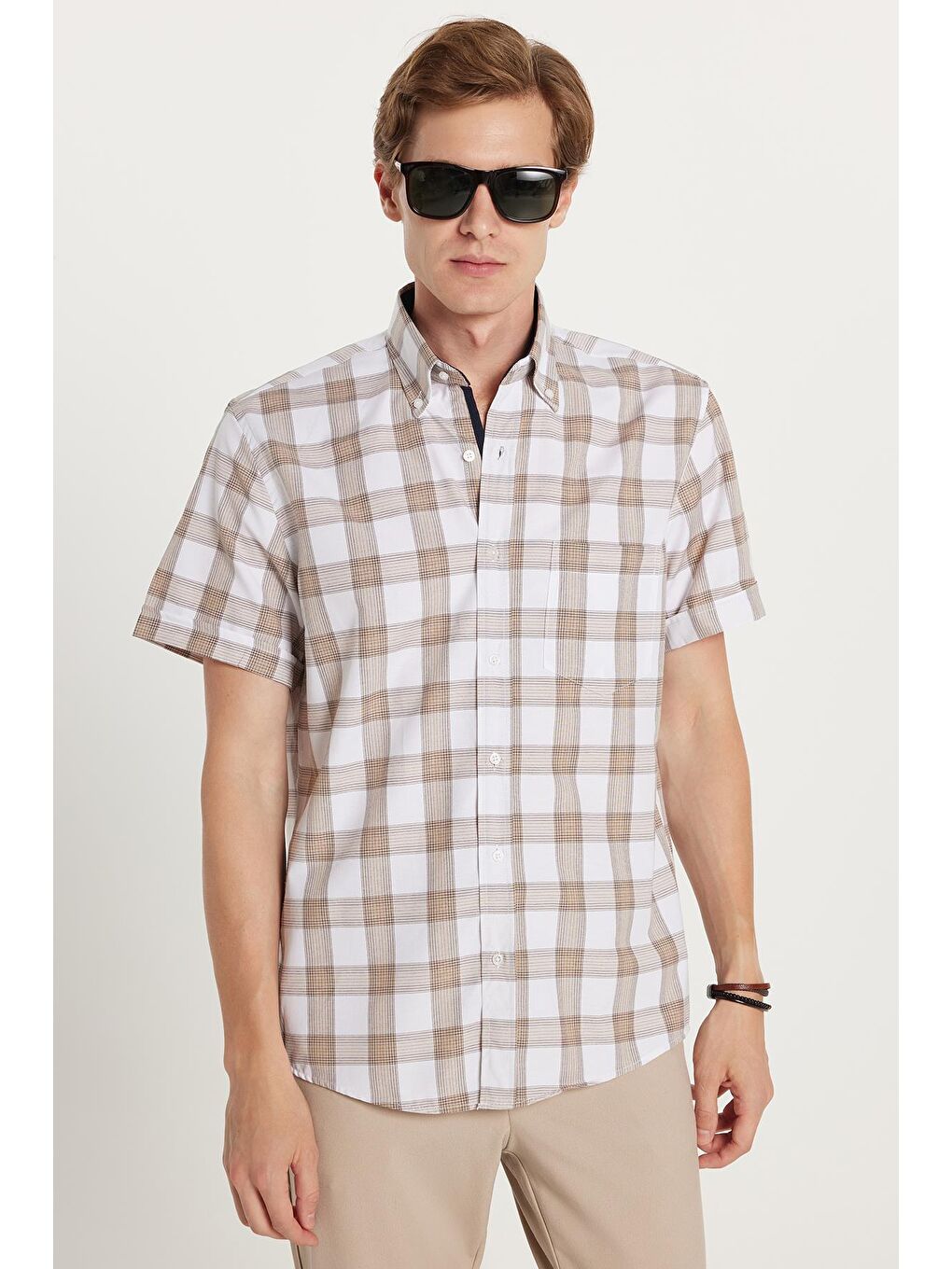 Karışık Erkek Regular Fit Klasik Kesim Pamuklu Tek Cepli Ekoseli Düğmeli Yaka Gömlek-3