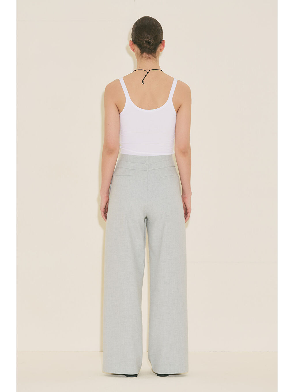 Geniş Pile Detaylı Kemerli Pantolon Mavi-4