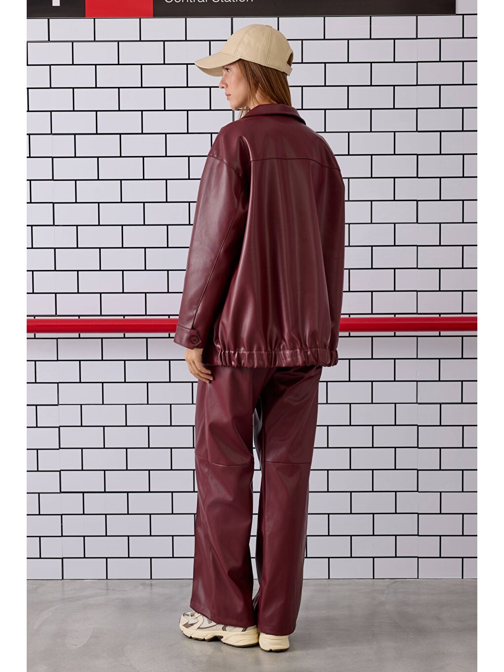 Spor Kesim Deri Ceket Bordo-3