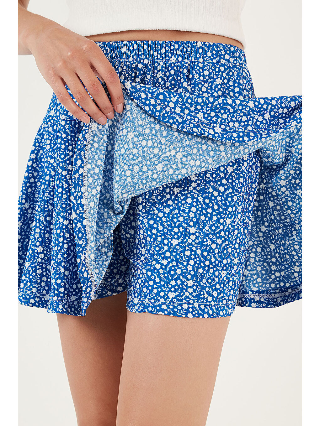 Yeşil Desenli Beli Lastikli Slim Fit Mini 2'li Paket Kadın Şort Etek 5864024S2-5