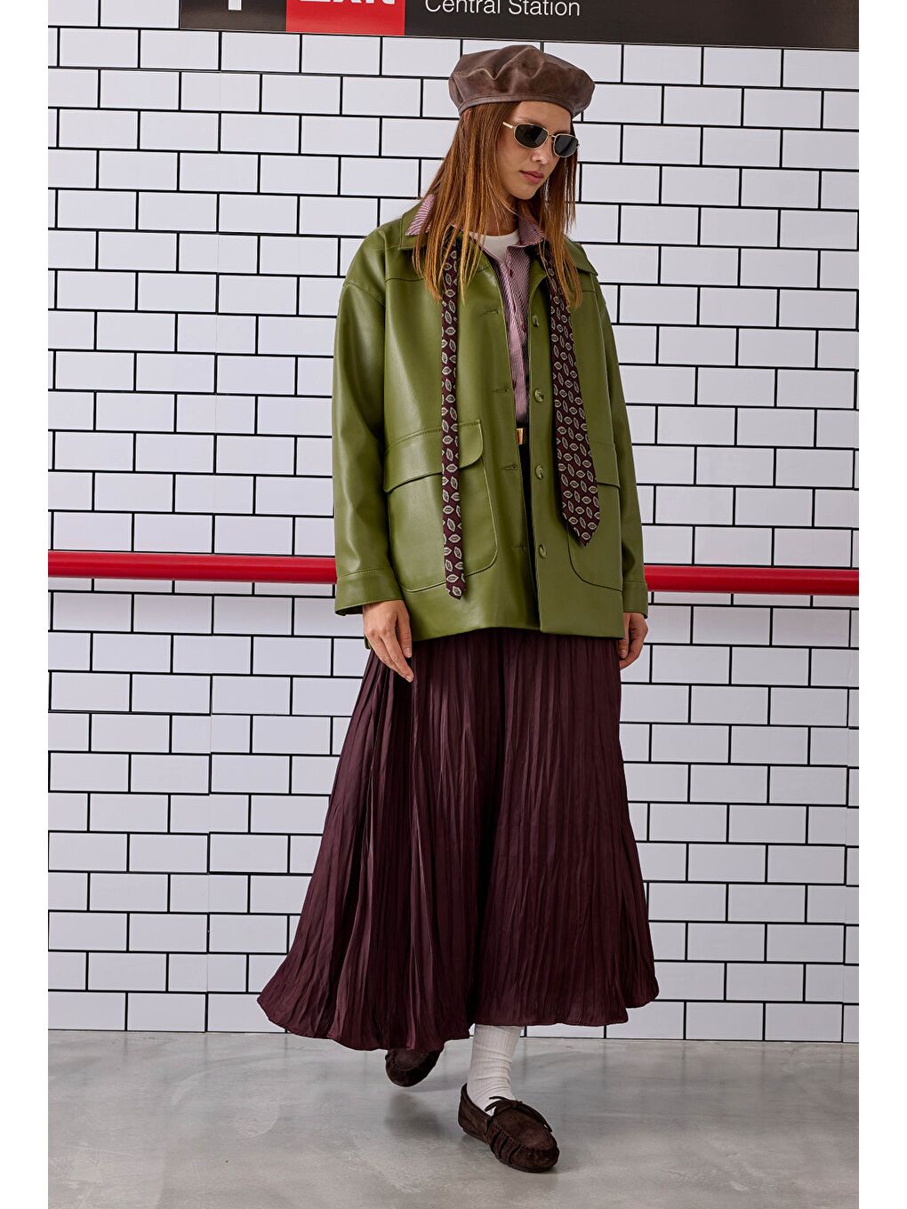 Yeşil Spor Kesim Deri Ceket Yosun-1