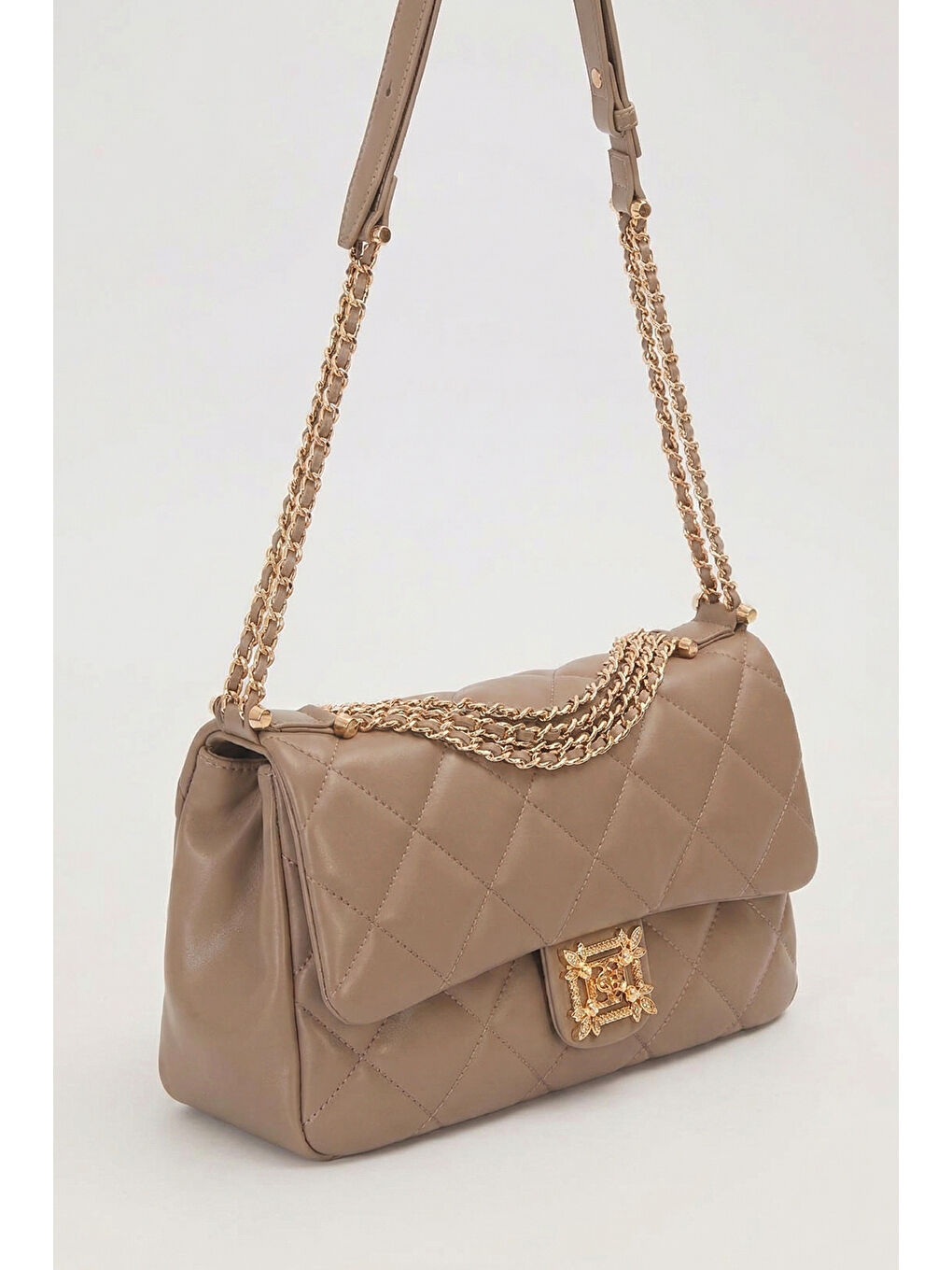 Bej Zincir Detay Büyük Göz Deri Çanta 930864 Vizon-1