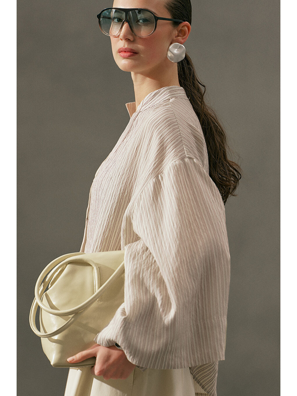 Kimono Kol Bluz Kahverengi Çizgili-2