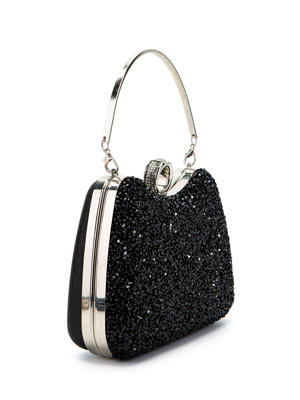 Yüzük Detaylı Taşlı Amanda Abiye El Çantası Siyah-2