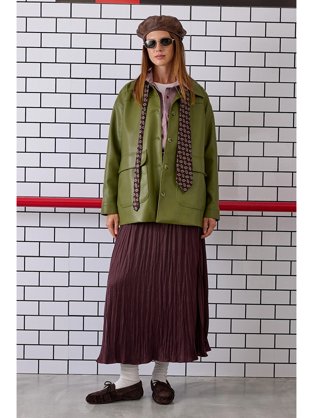 Yeşil Spor Kesim Deri Ceket Yosun-2