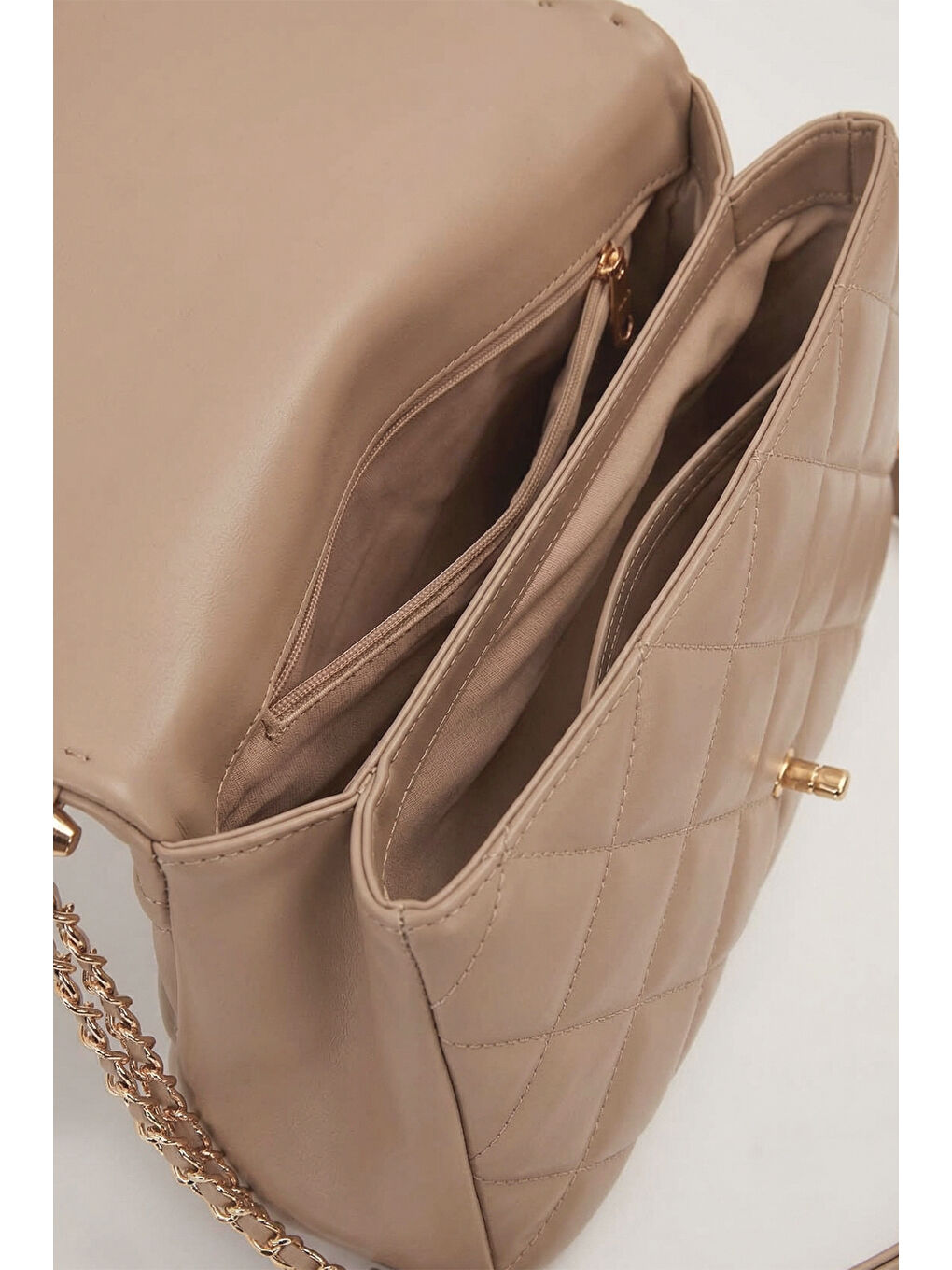 Bej Zincir Detay Büyük Göz Deri Çanta 930864 Vizon-2