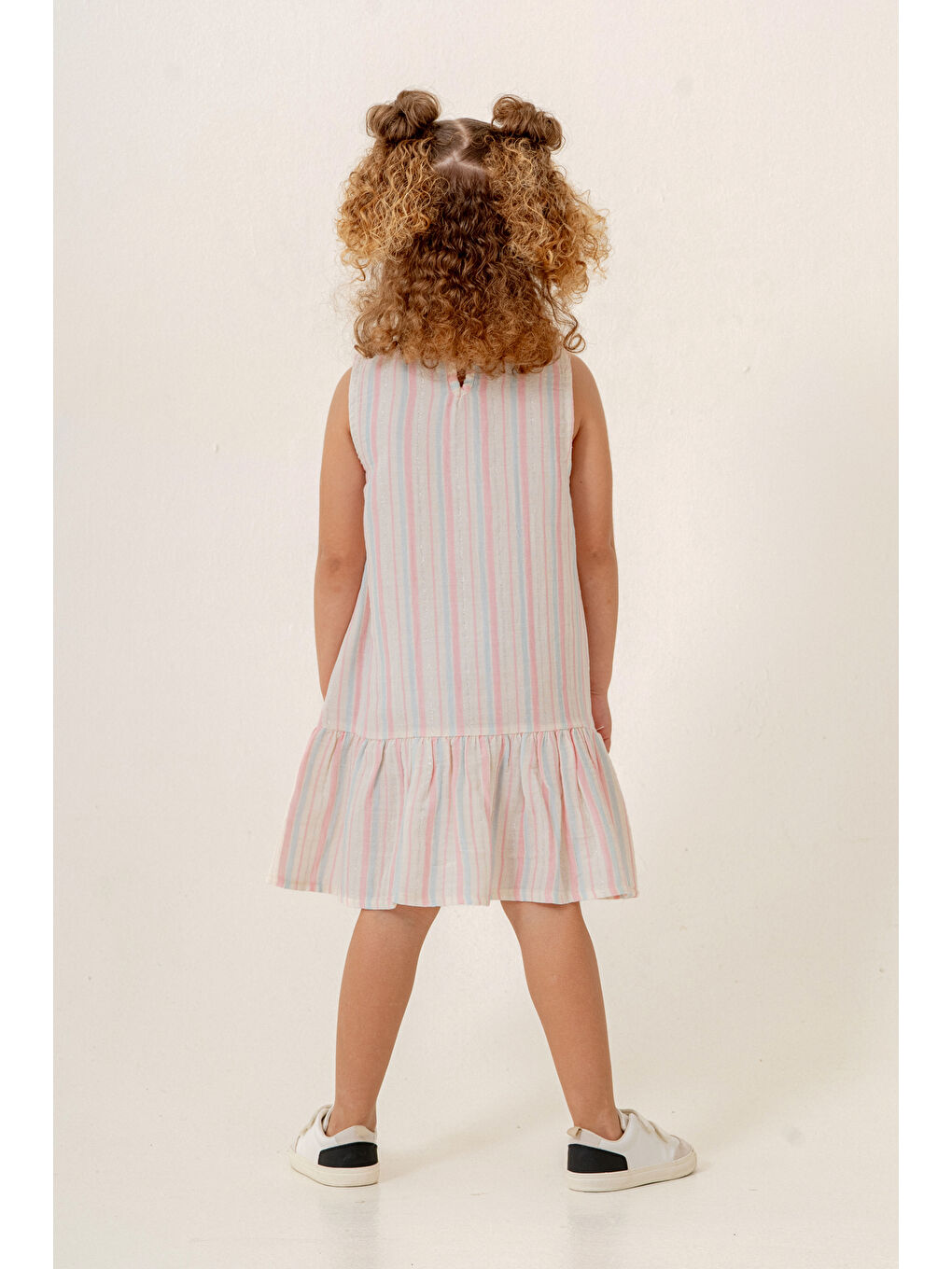 Kız Çocuk Çizgili Müslin Elbise 3-7 Yaş Pembe 3803-2-3