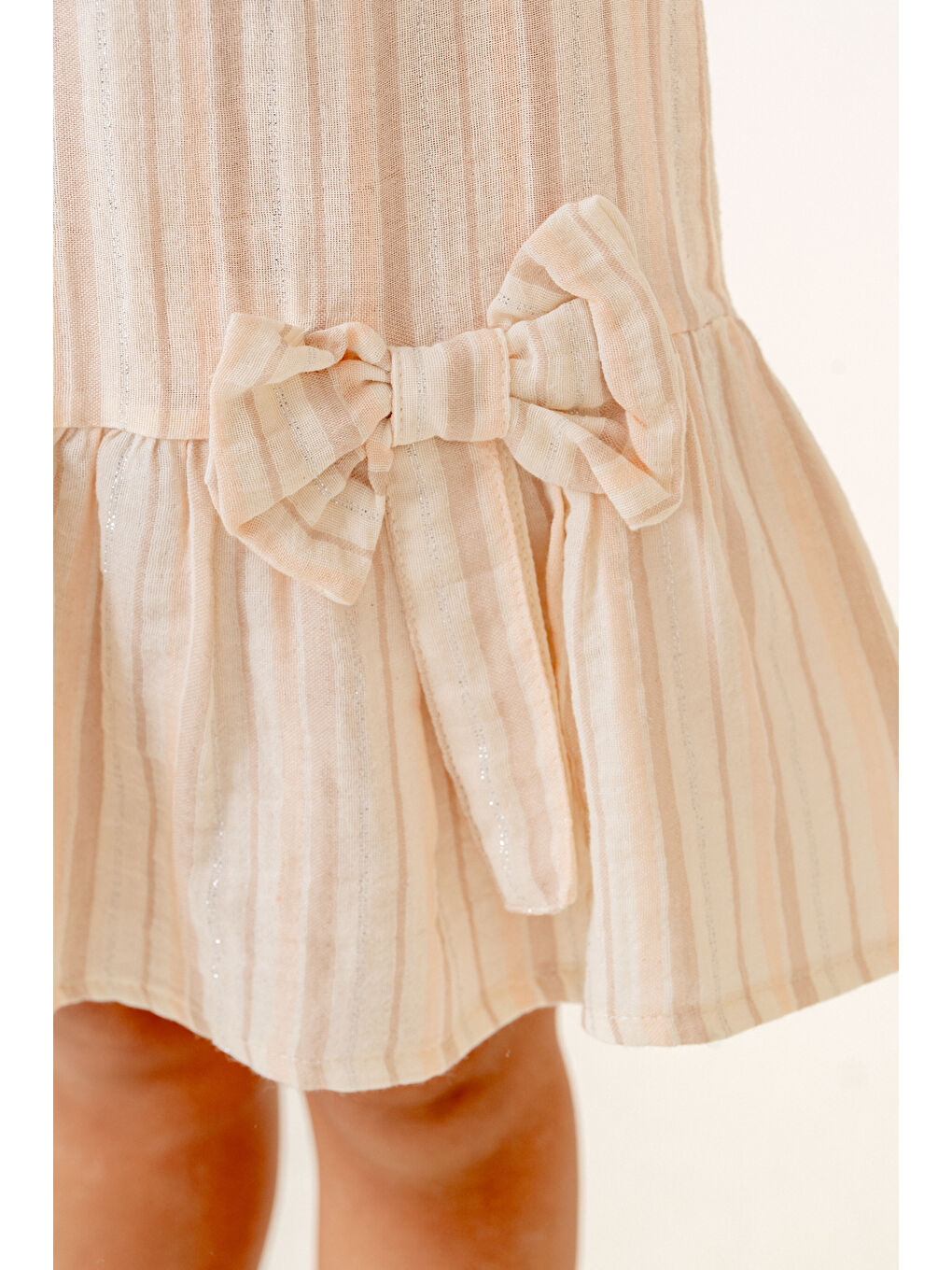 Kız Çocuk Çizgili Müslin Elbise 3-7 Yaş Bej 3803-3-2