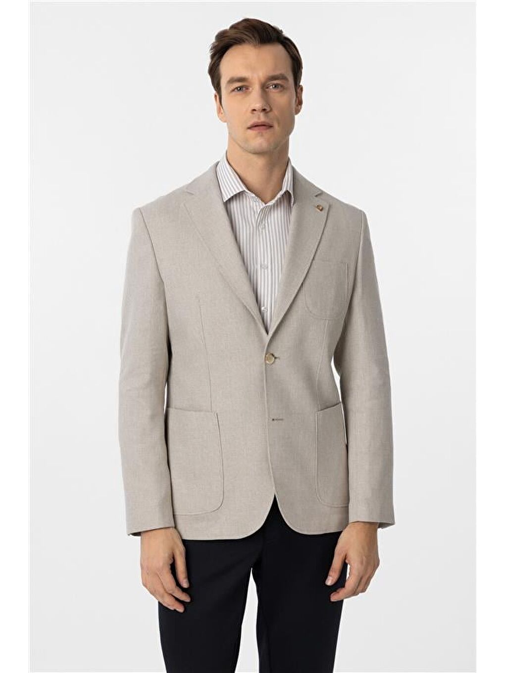 Bej Slim Armürlü Mono Yaka 6 Drop Ceket-1