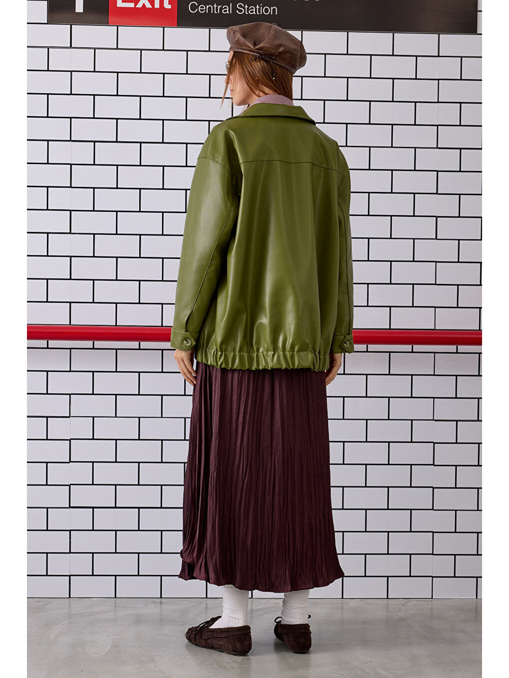 Yeşil Spor Kesim Deri Ceket Yosun-3