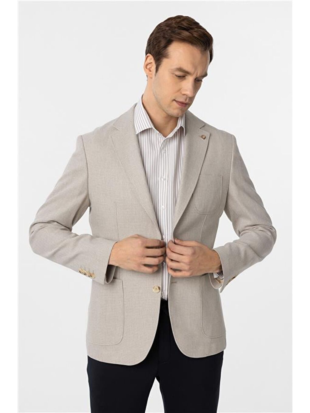 Bej Slim Armürlü Mono Yaka 6 Drop Ceket-2