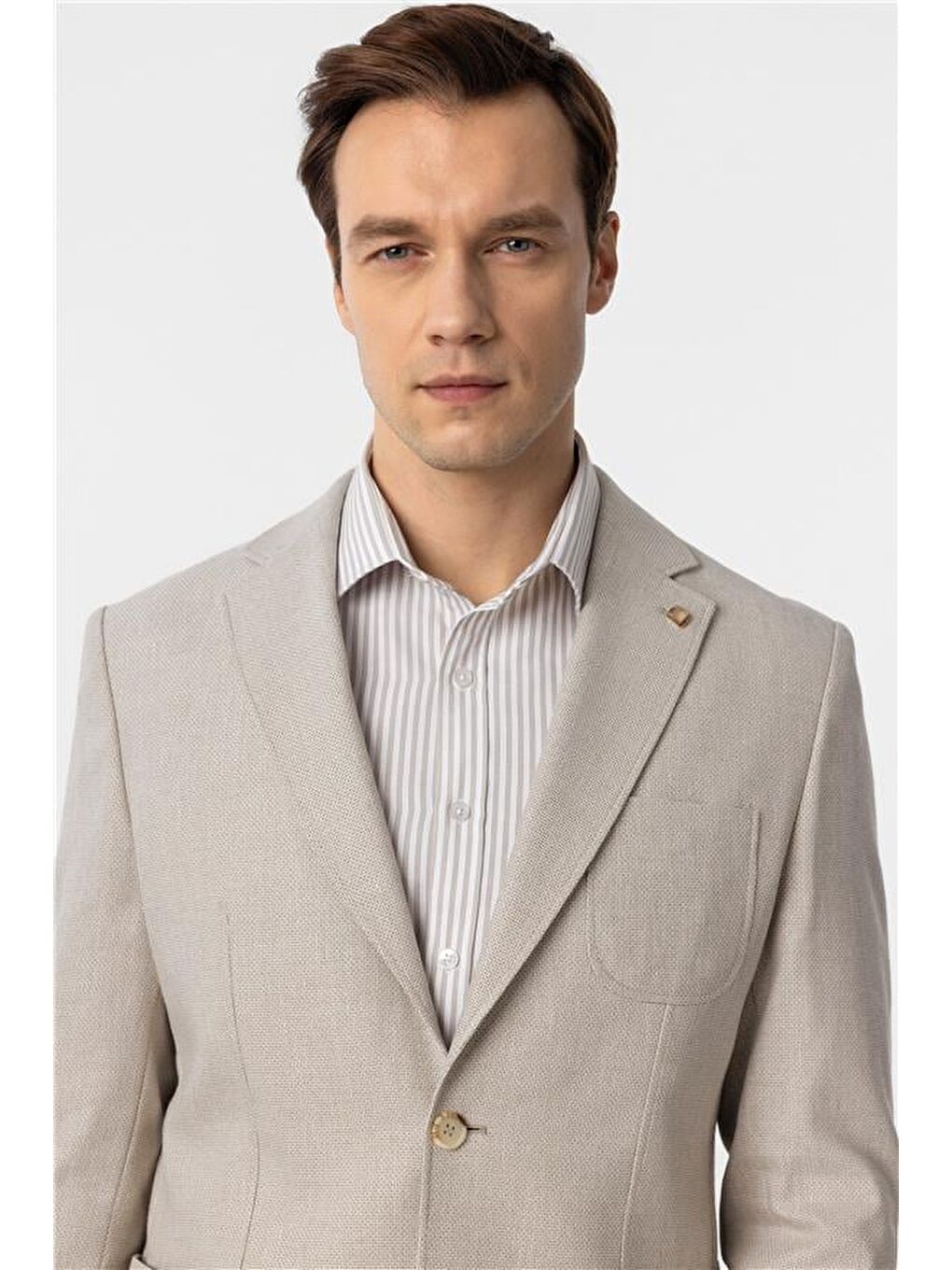 Bej Slim Armürlü Mono Yaka 6 Drop Ceket-3