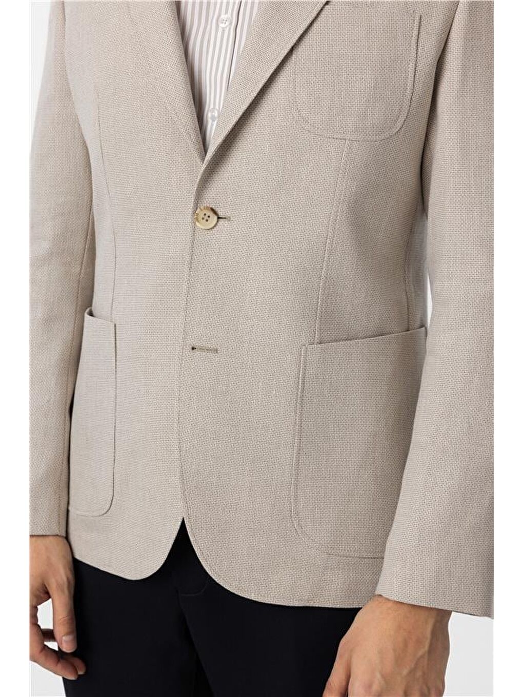 Bej Slim Armürlü Mono Yaka 6 Drop Ceket-4