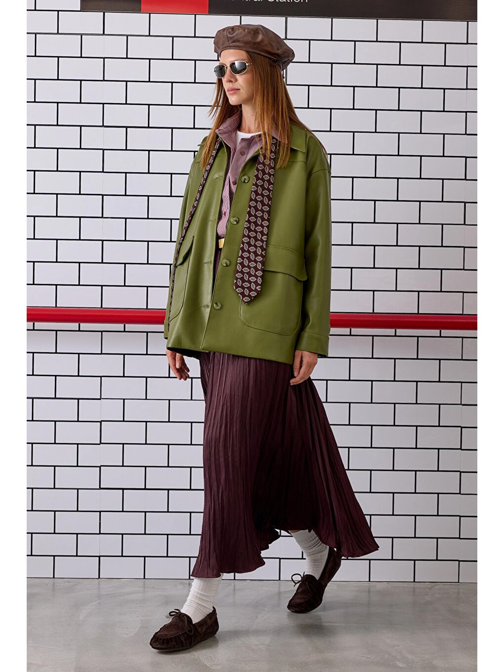 Yeşil Spor Kesim Deri Ceket Yosun-4