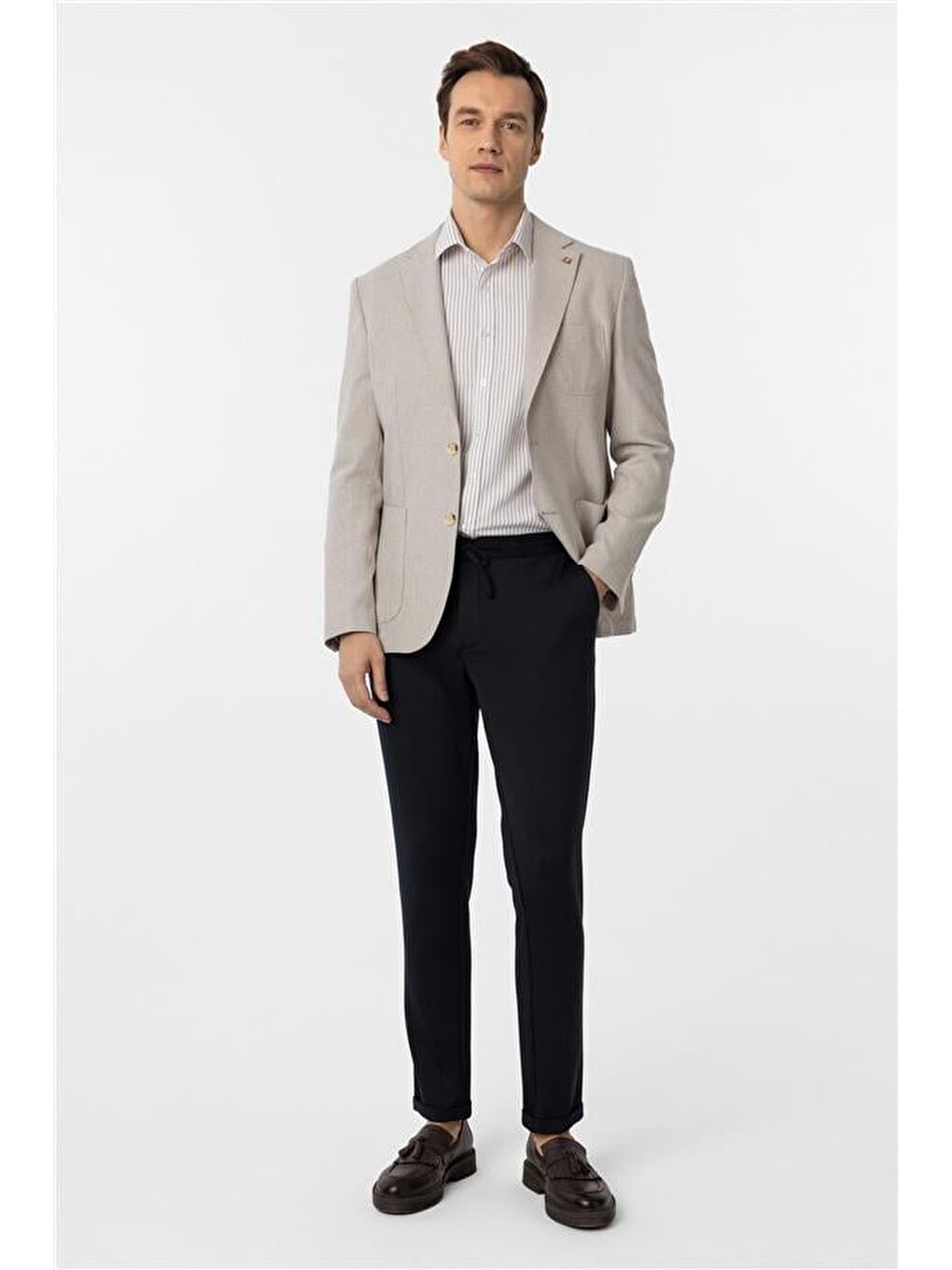 Bej Slim Armürlü Mono Yaka 6 Drop Ceket-6