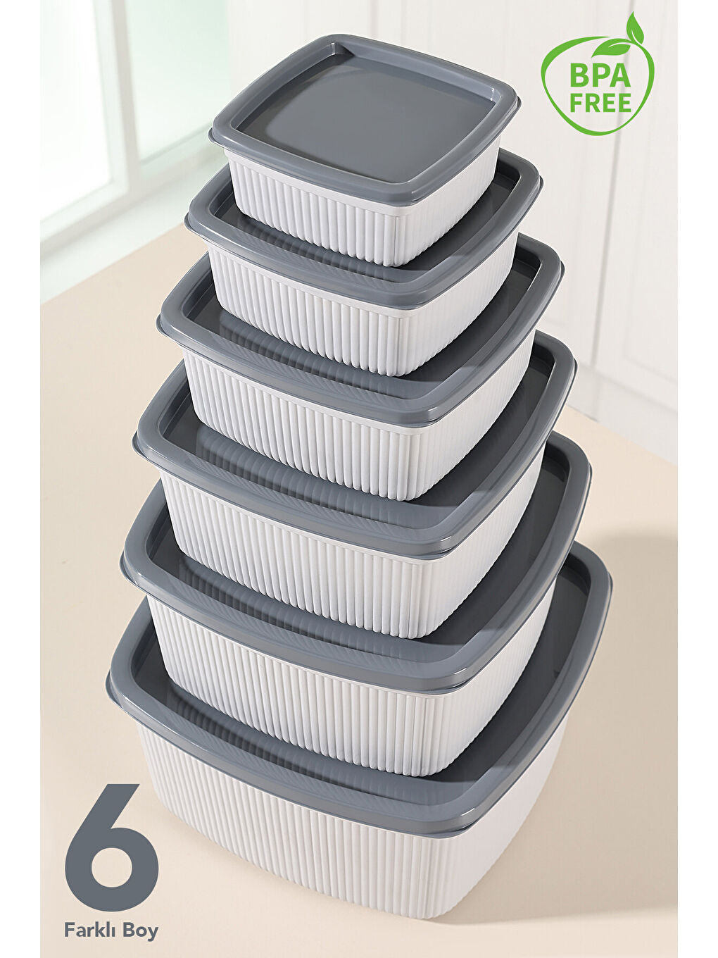 Gri 24'lü Çizgili Kare Erzak Gıda Saklama Kabı Seti-2