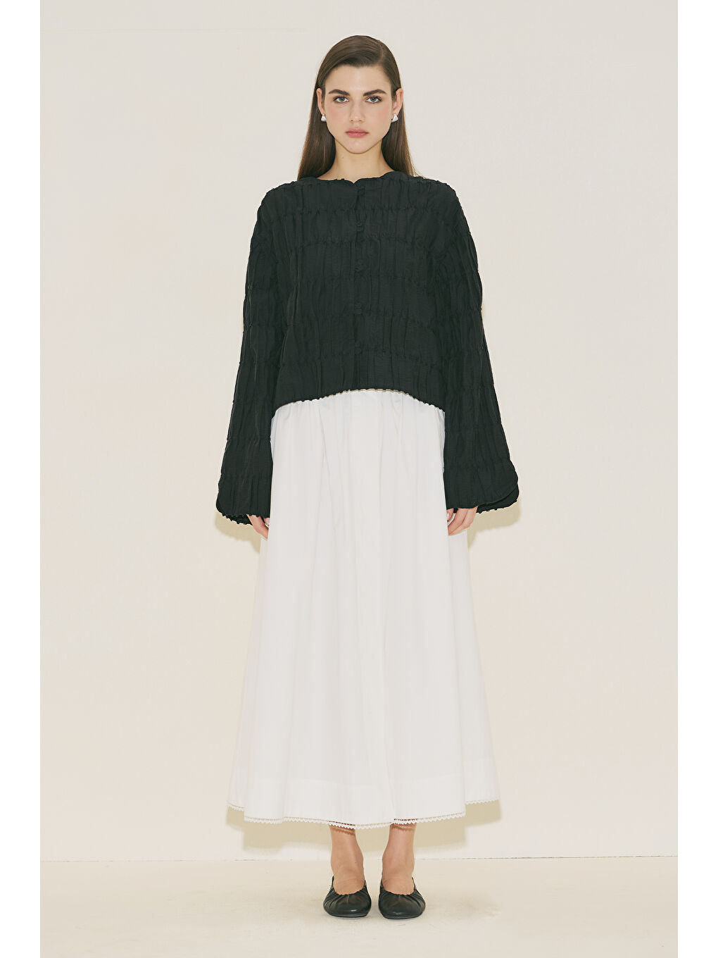 Dokulu Mırına Bluz Siyah