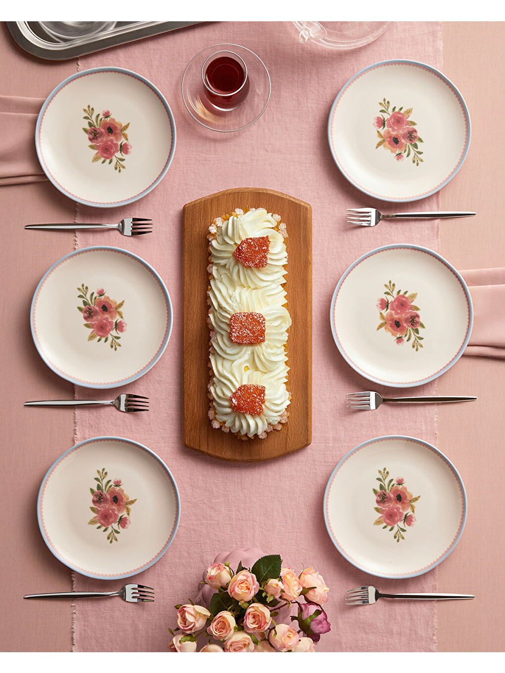 Beyaz Lilya Porselen 6'lı Pasta Tabağı 19 cm Renkli-3