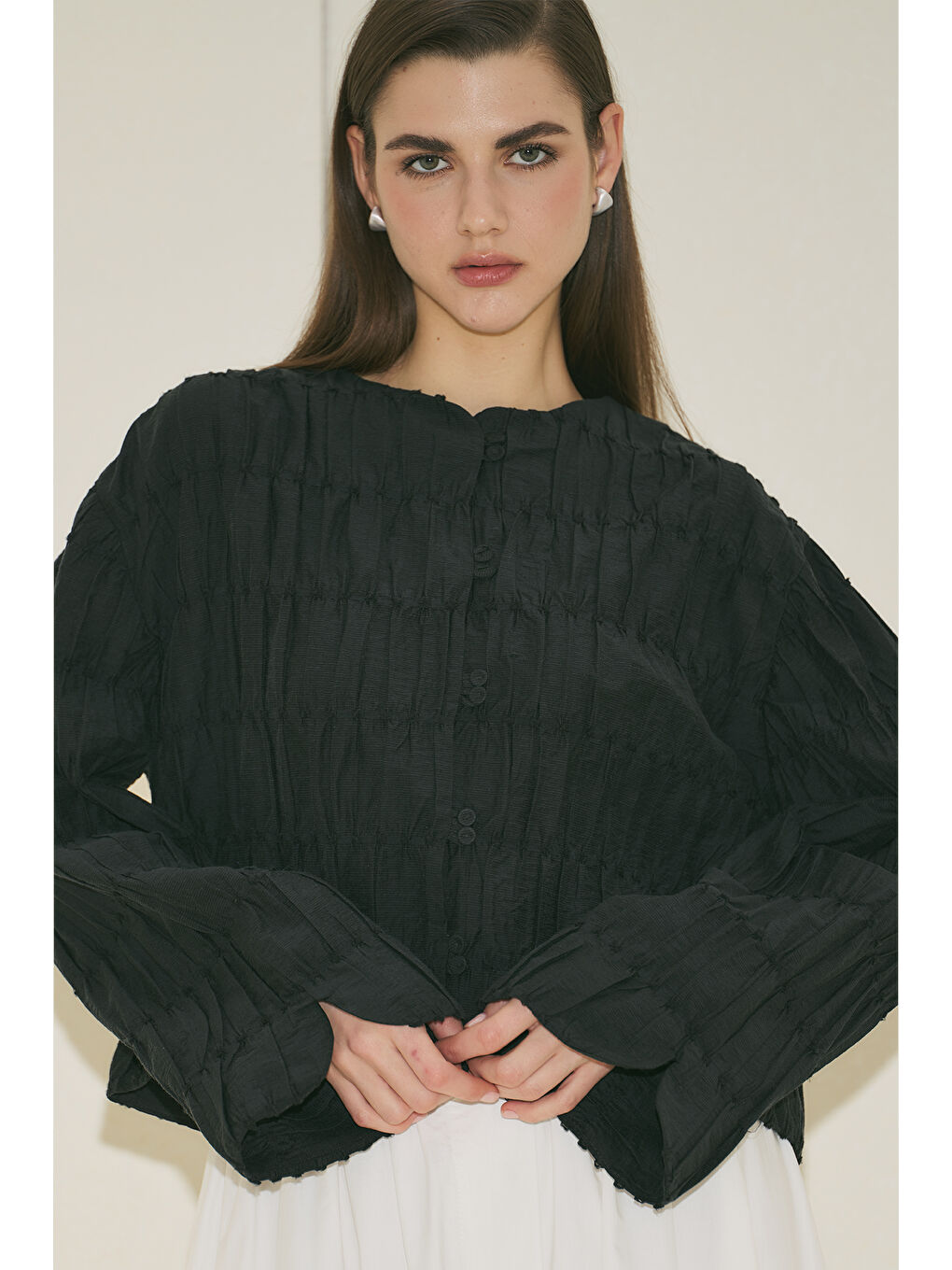 Dokulu Mırına Bluz Siyah-2