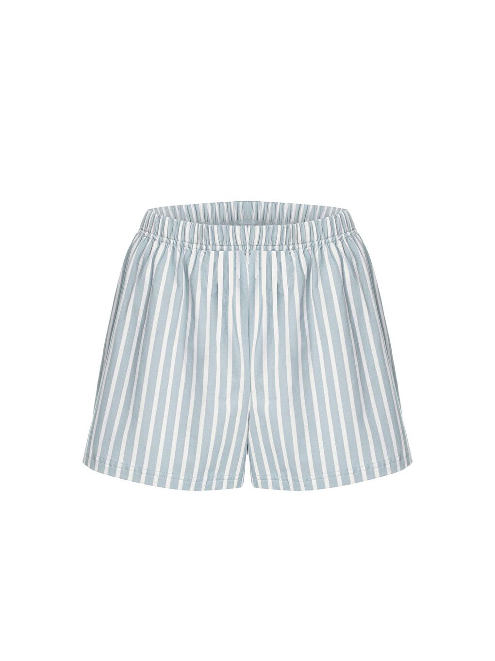 Mavi Kadın Pamuklu Çizgili Desenli İp Askılı Şortlu Pijama Takımı-2