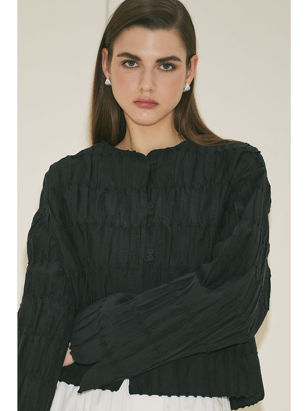 Dokulu Mırına Bluz Siyah-3