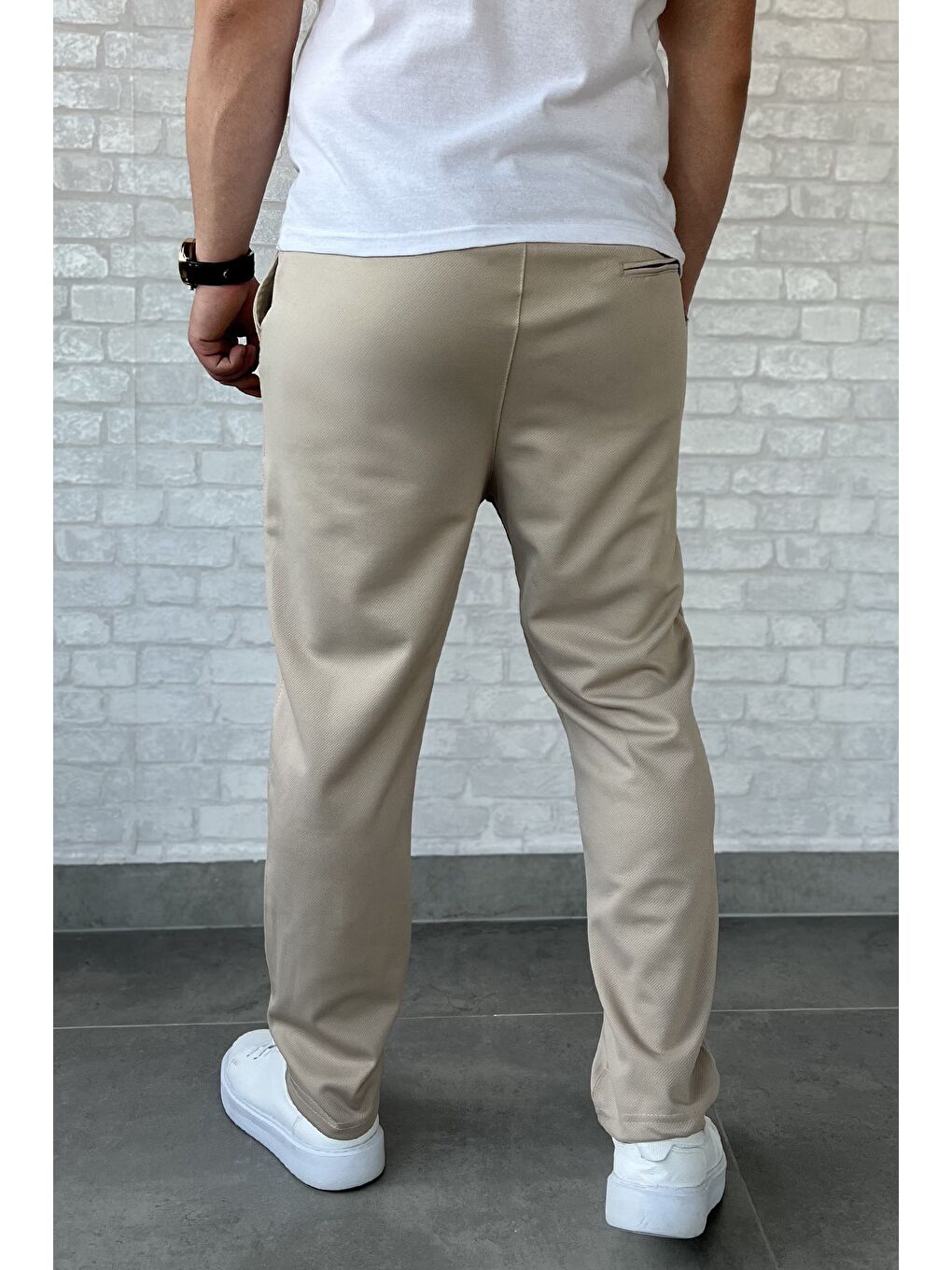Bej Bel Bağcıklı Erkek Jogger Pantolon-2