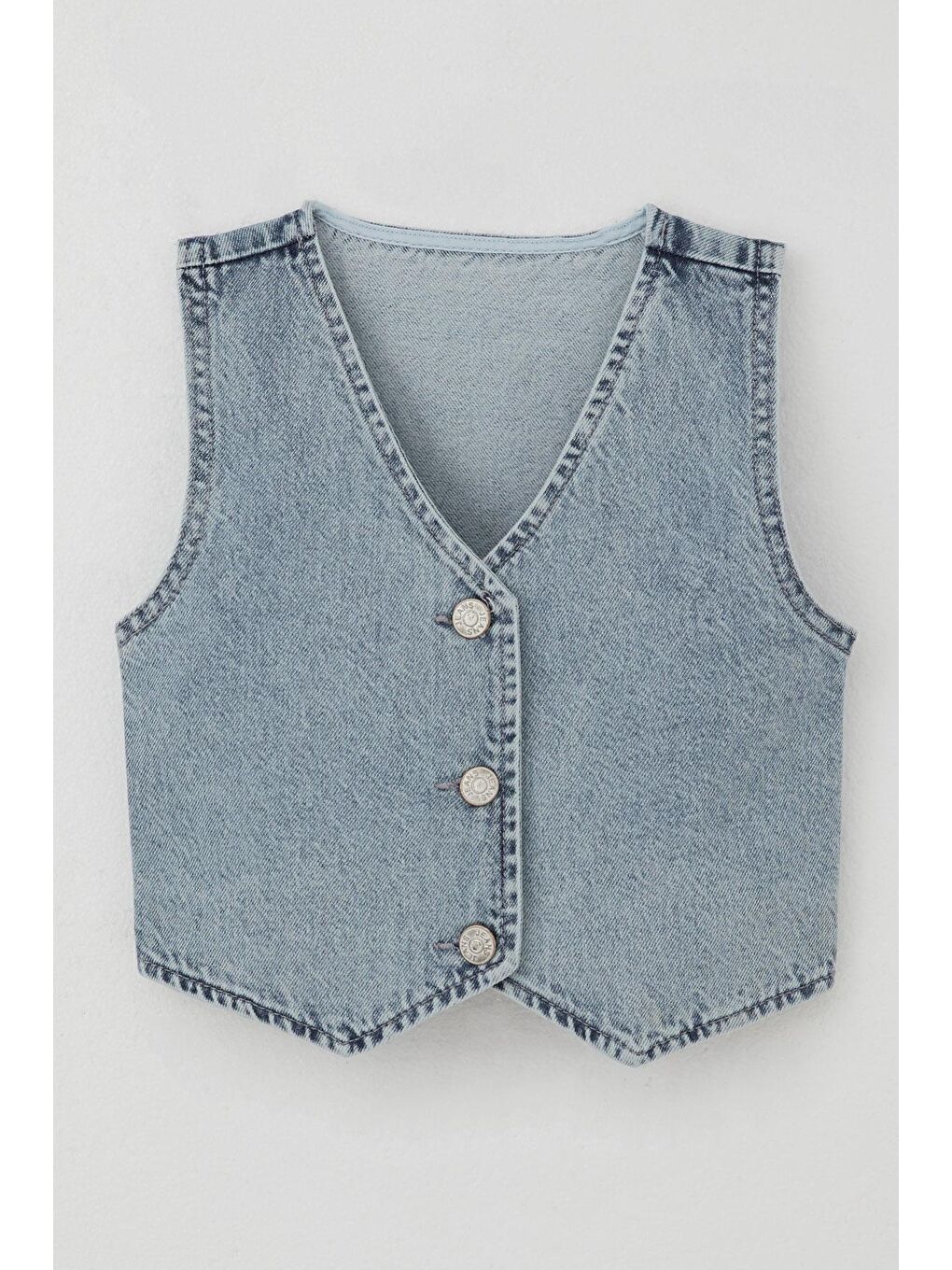 Kız Çocuk Yelek Jean Düğme Kapamalı V Yaka Açık Mavi (4-14 Yaş)-2